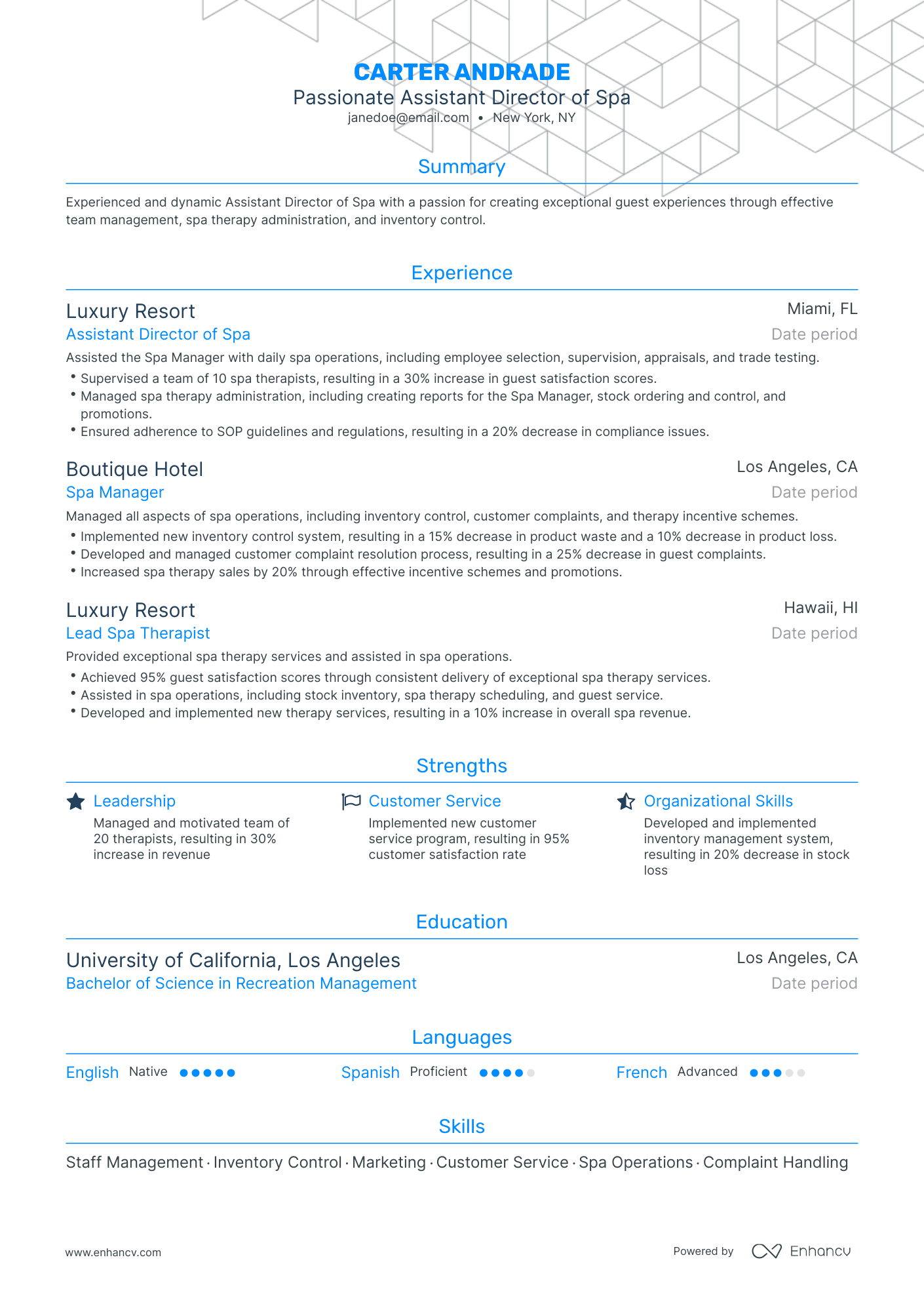 Traditional Spa Director Resume Template