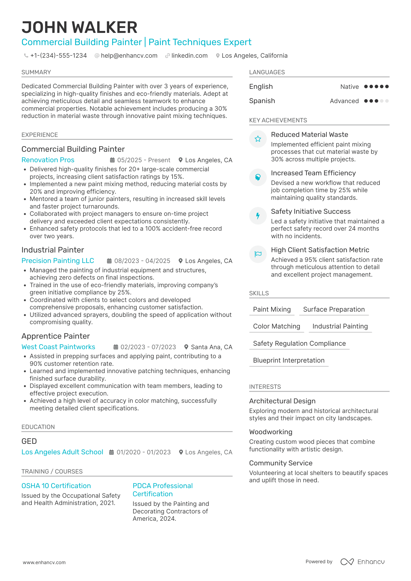 A resume example of a Commercial Building Painter