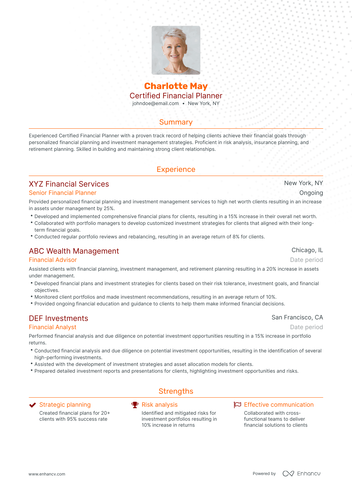 Traditional Certified Financial Planner Resume Template