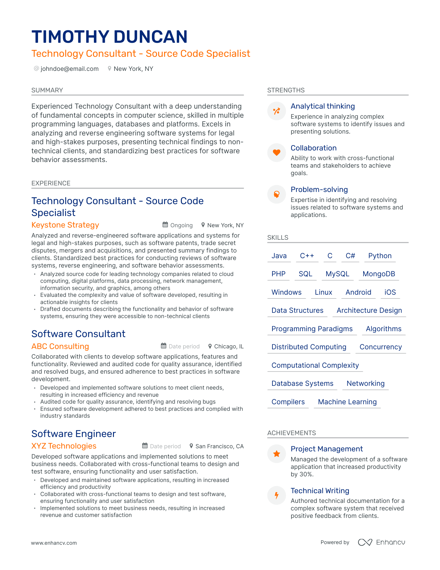 Modern Technology Consultant Resume Template