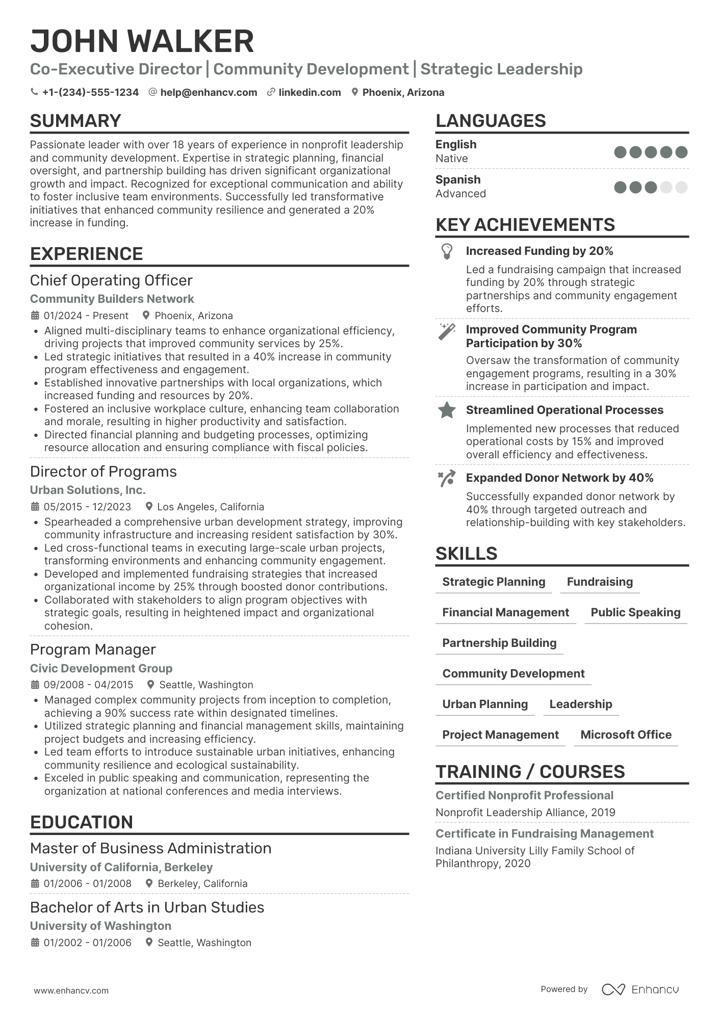 A resume example of a Co Executive Director