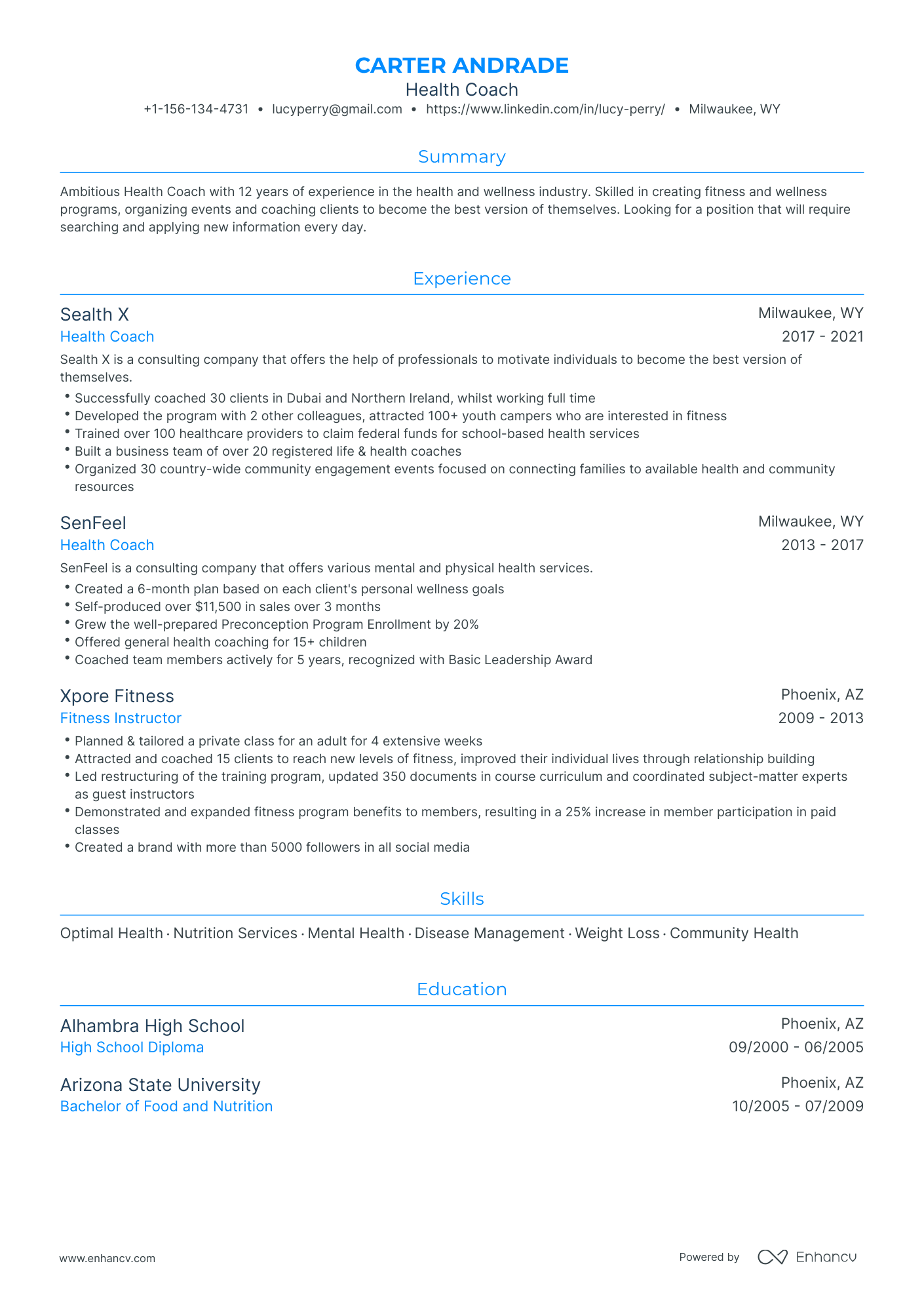 Traditional Health Coach Resume Template