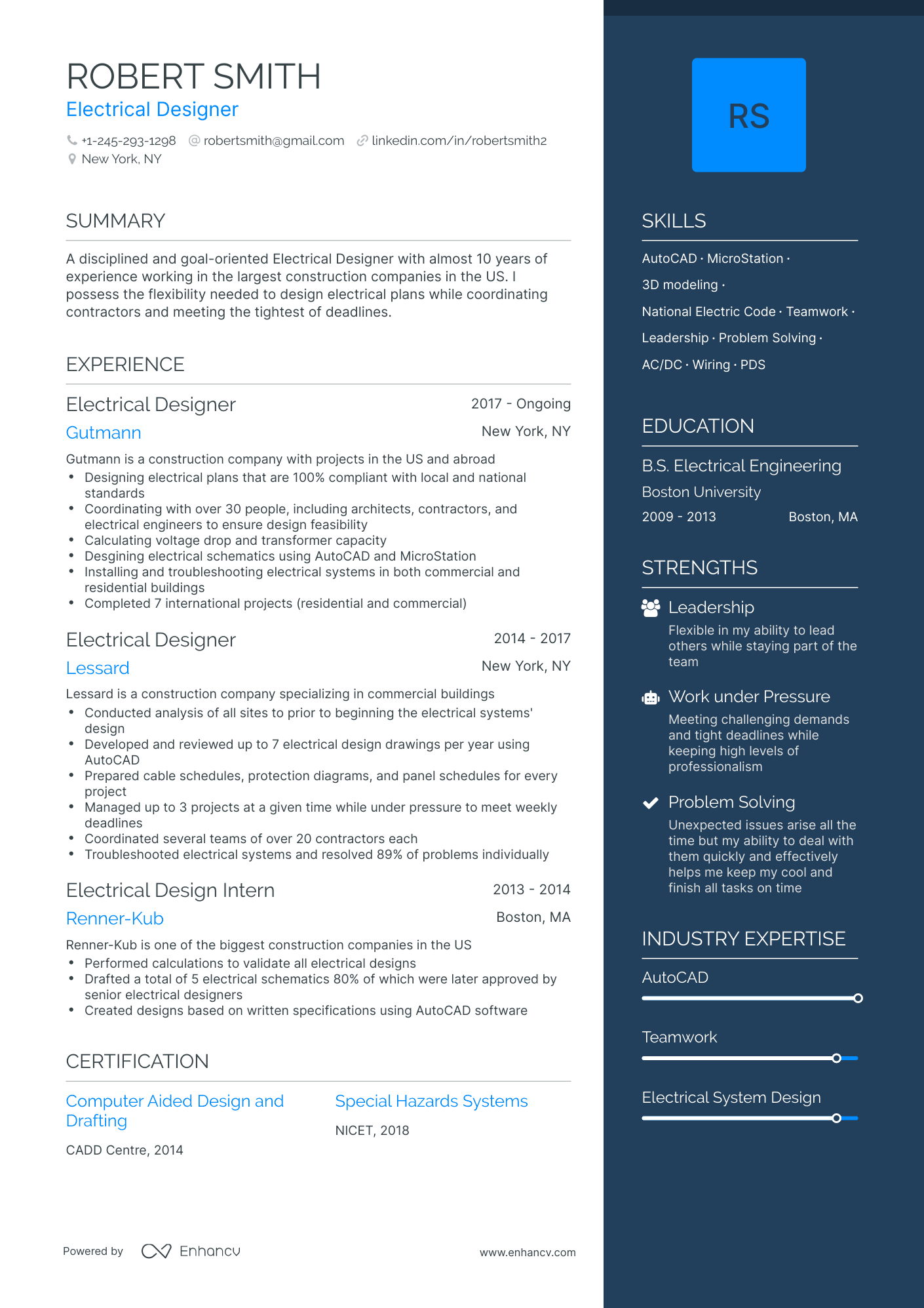 One Page Electrical Designer Resume Template