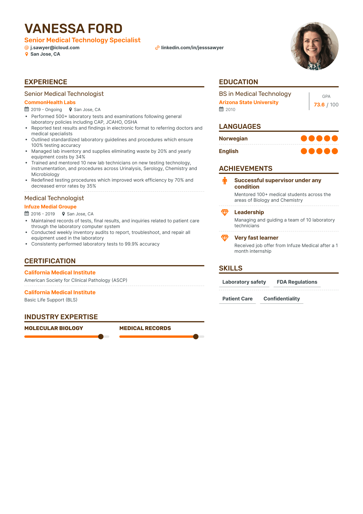 Medical Technologist Resume Examples