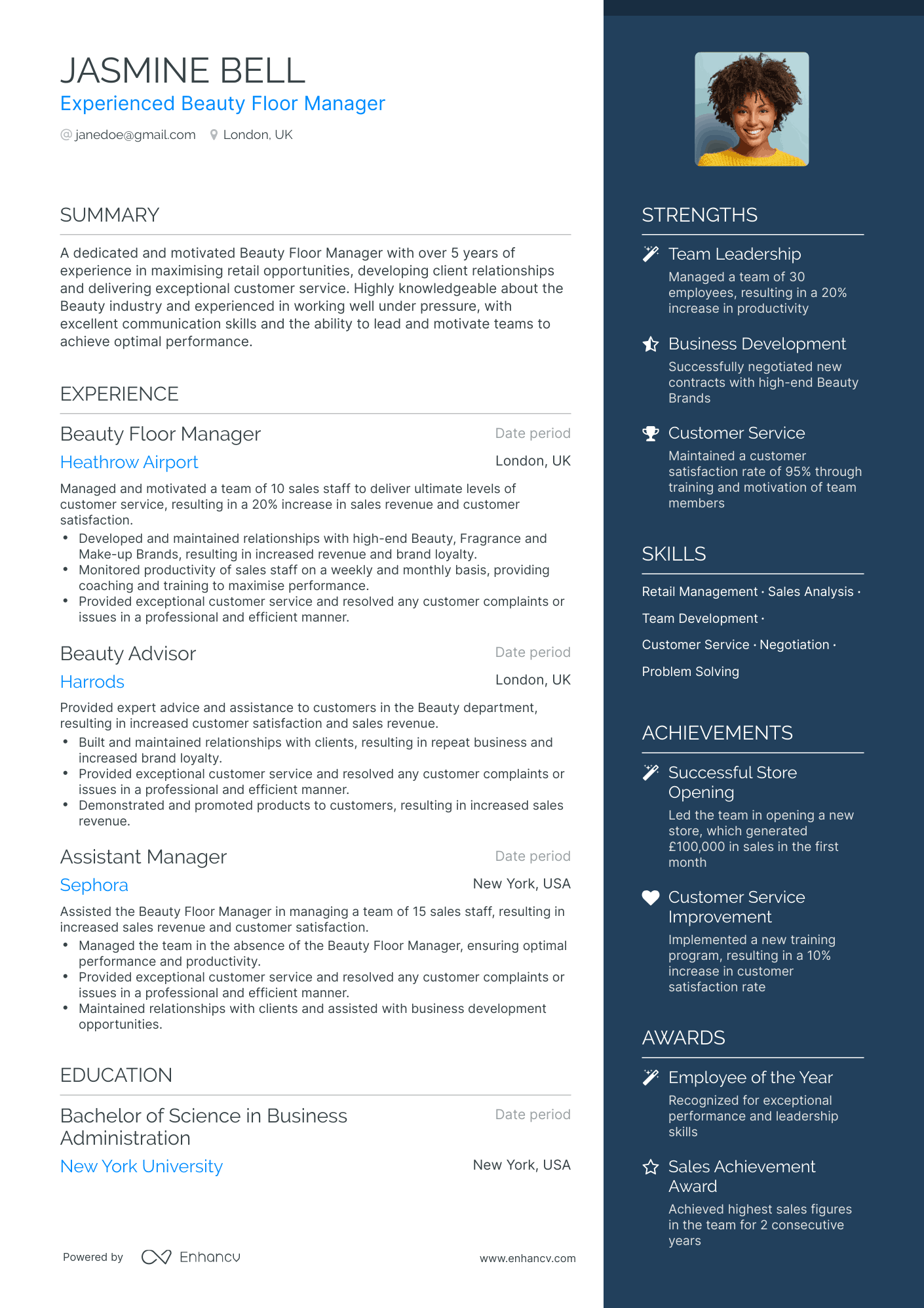 One Page Airport Manager Resume Template