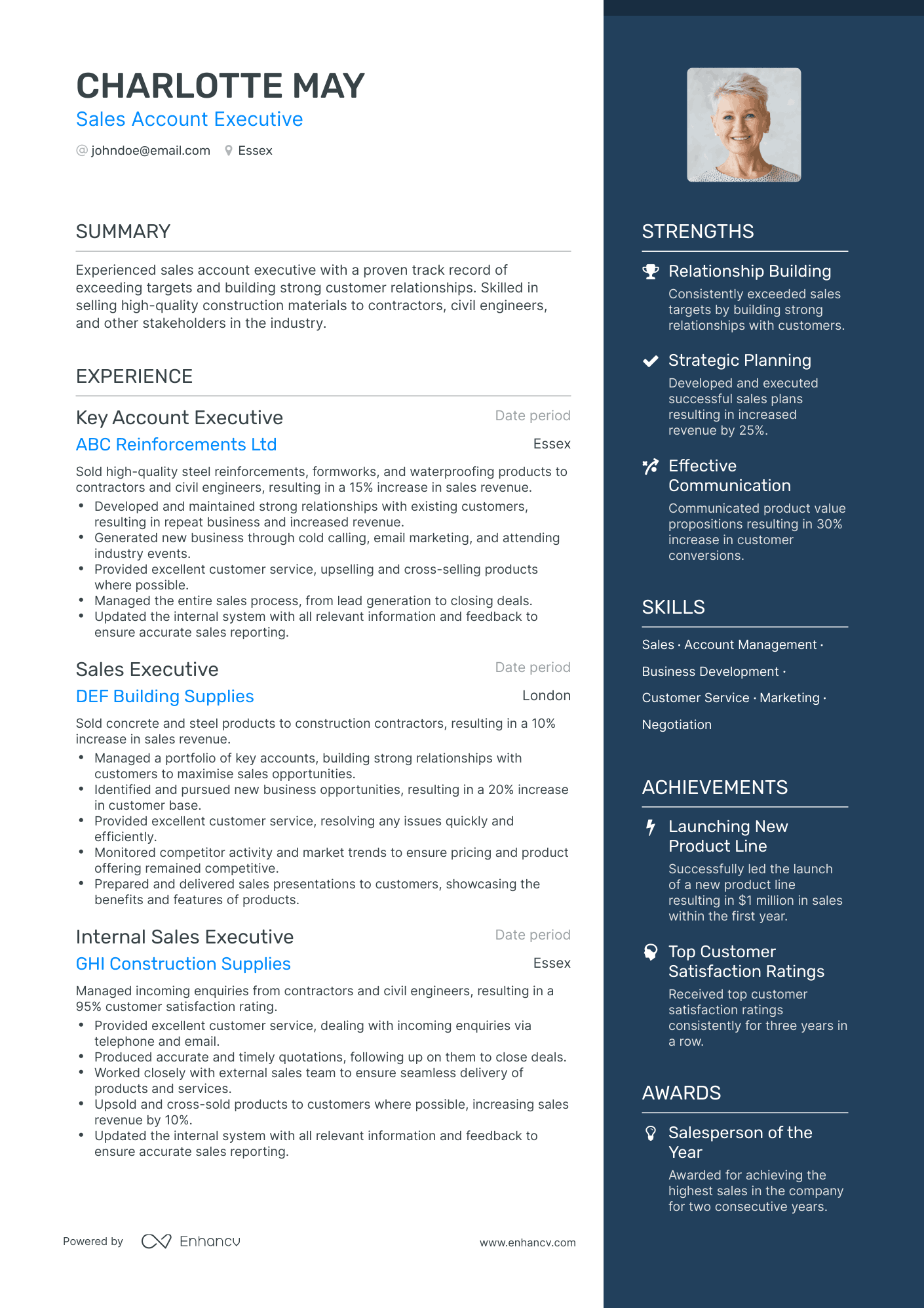 One Page Sales Account Executive Resume Template