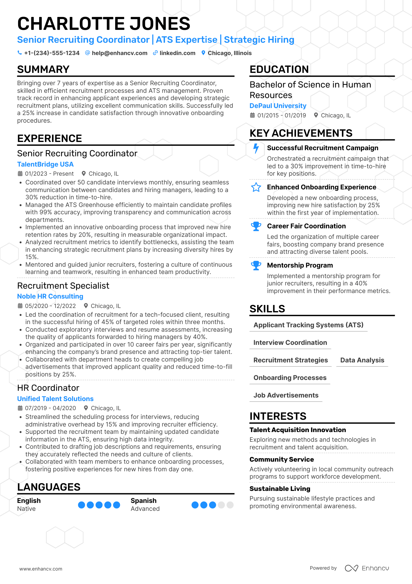 A resume example of a Senior Recruiting Coordinator