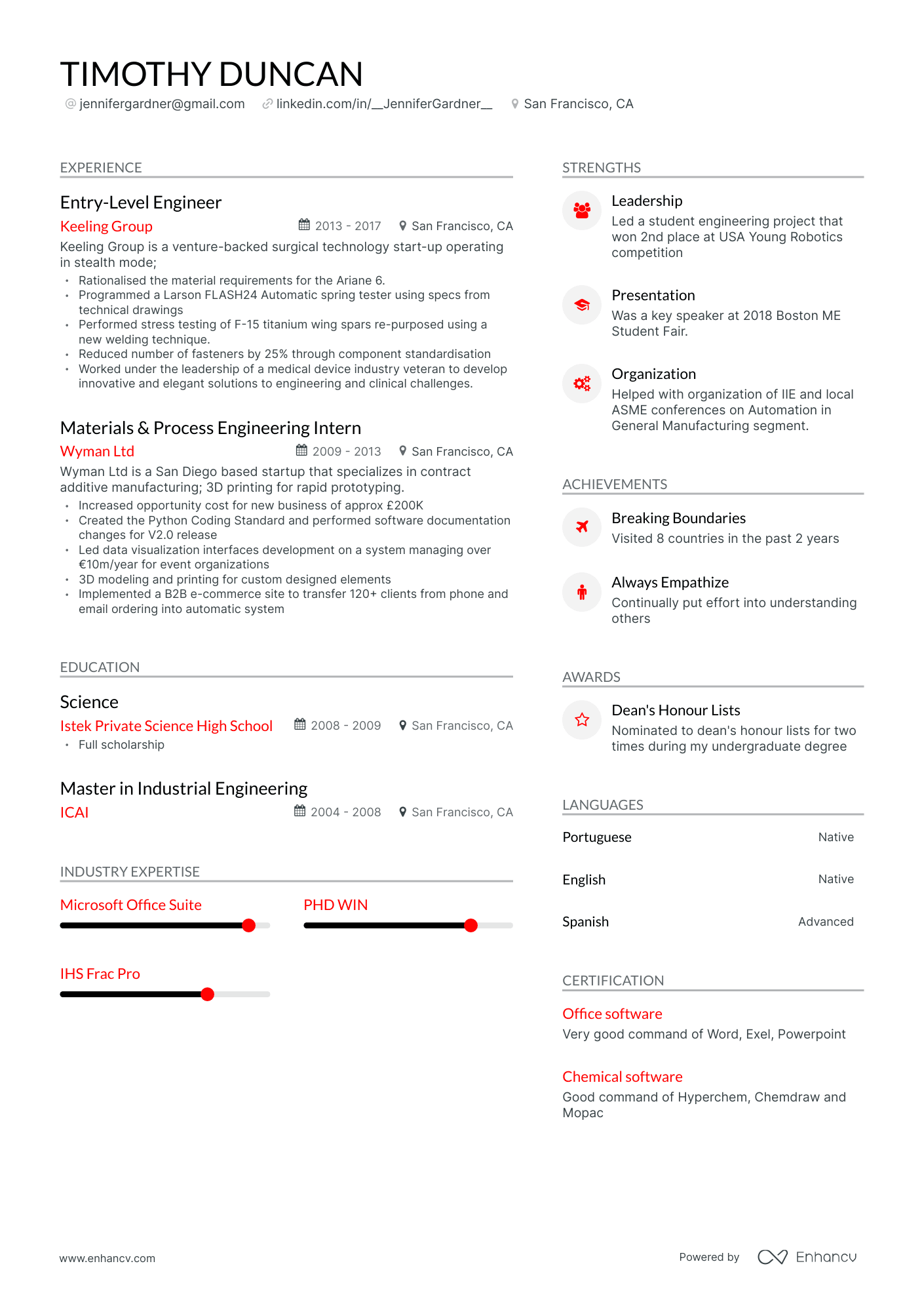 Modern Entry Level Engineering Resume Template