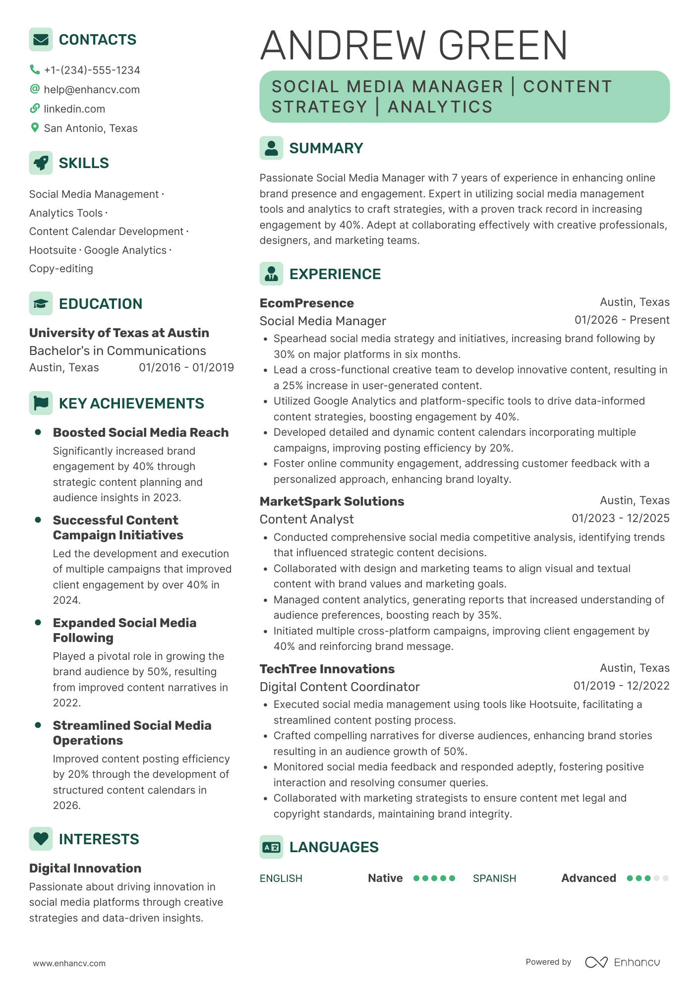 A resume example of a Social Media Editor