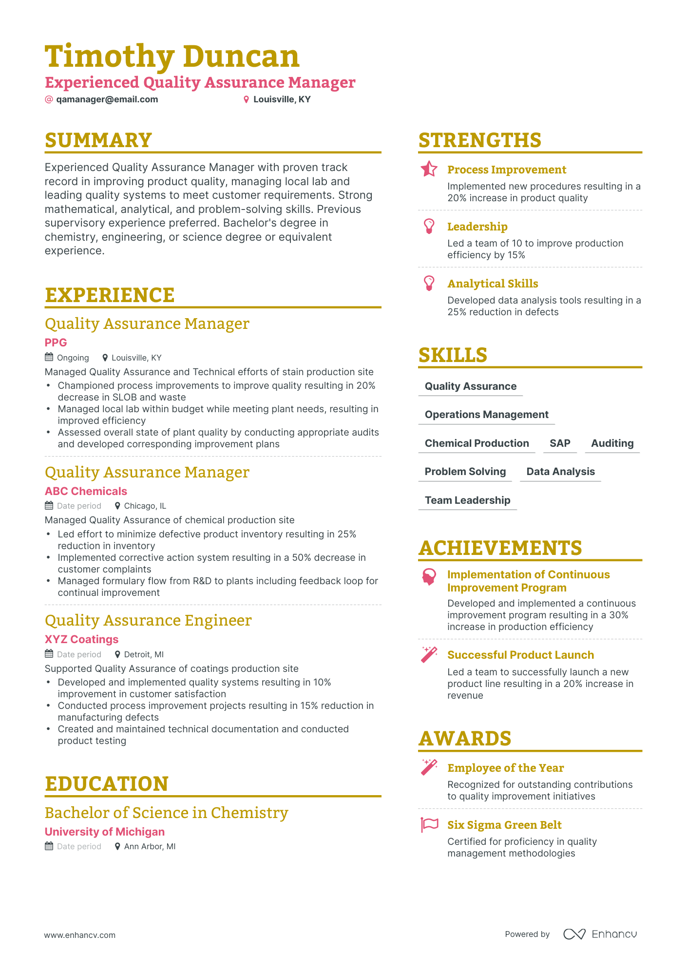 Simple Quality Assurance Manager Resume Template