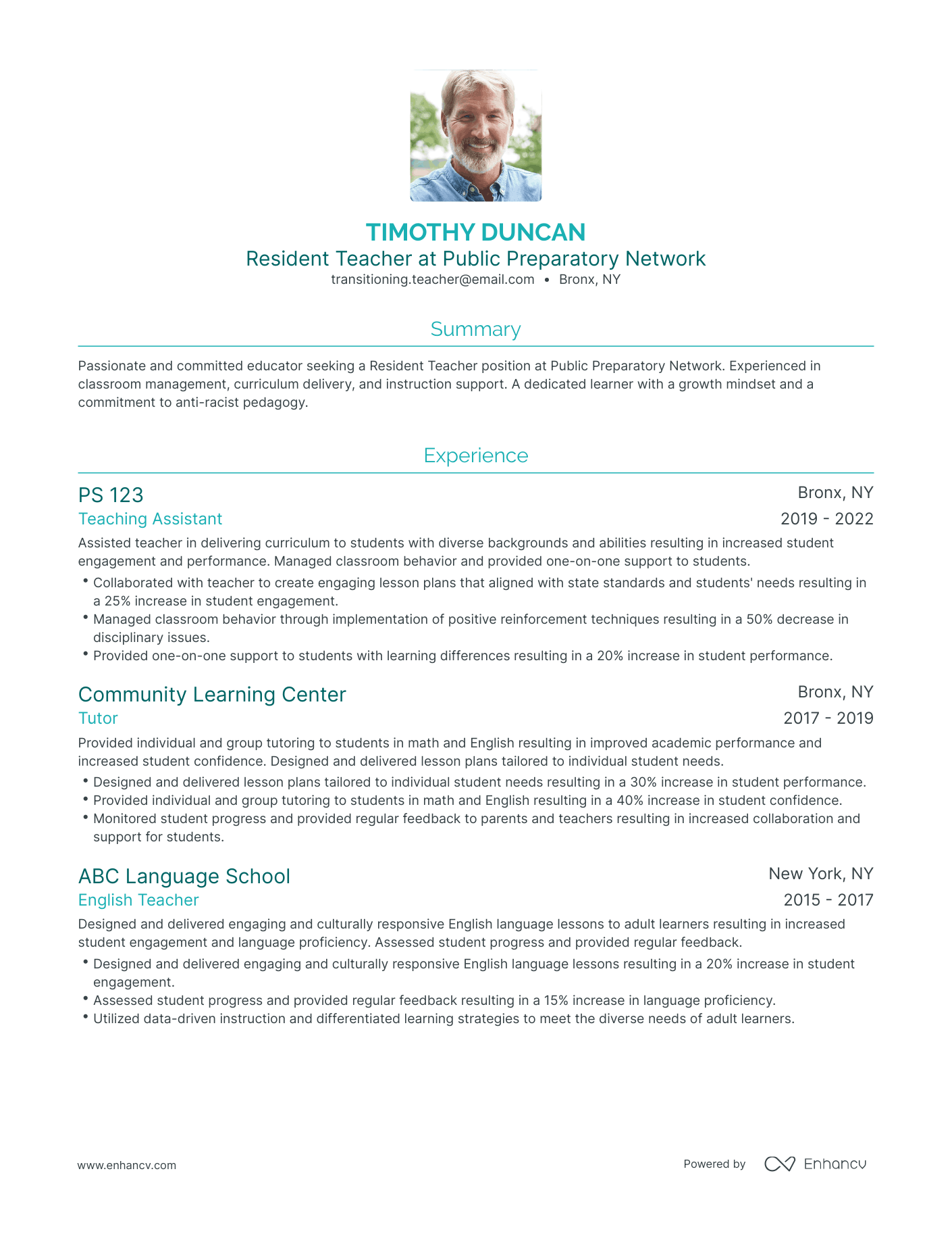 Traditional Transitioning Teacher Resume Template