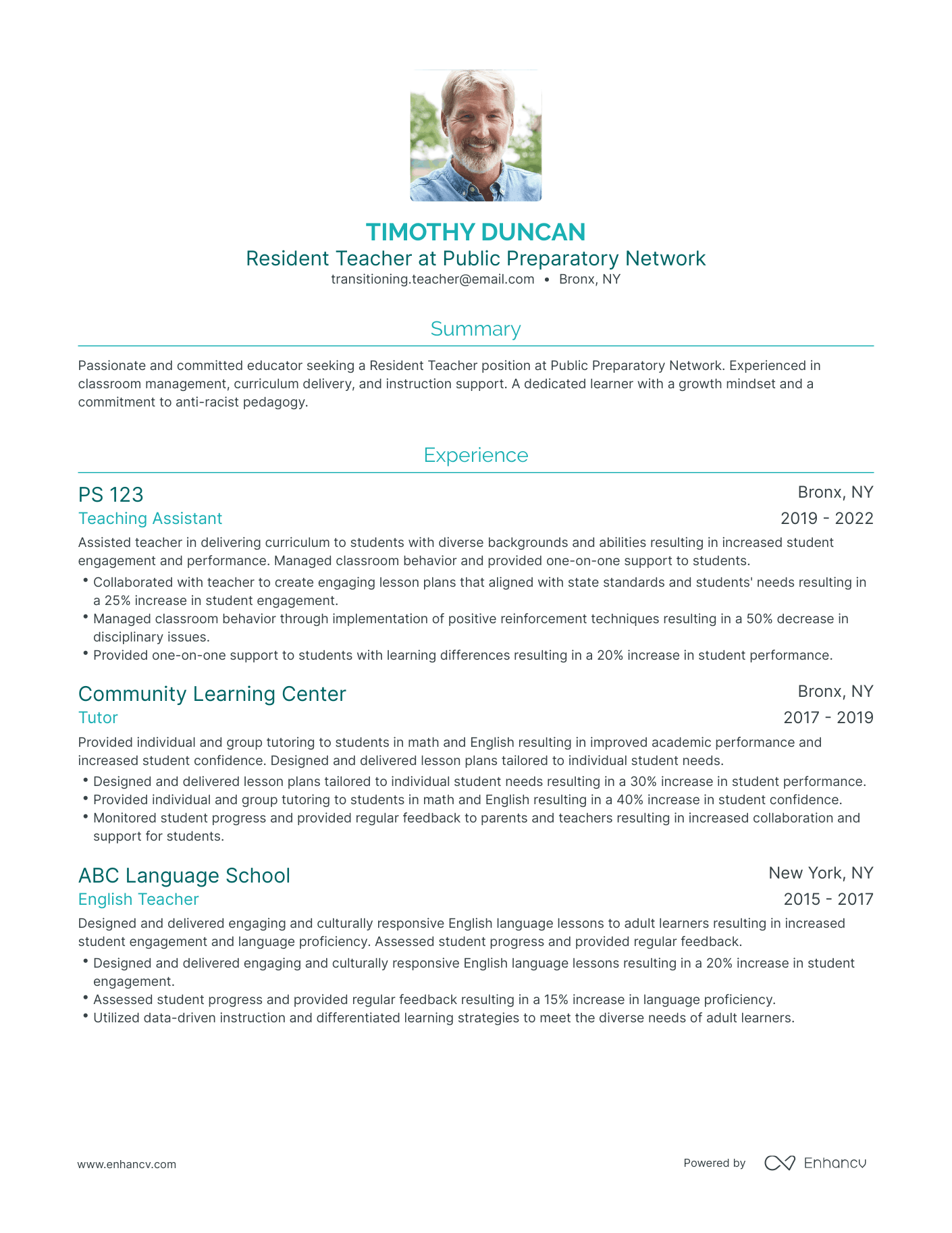 resume for teacher leaving education