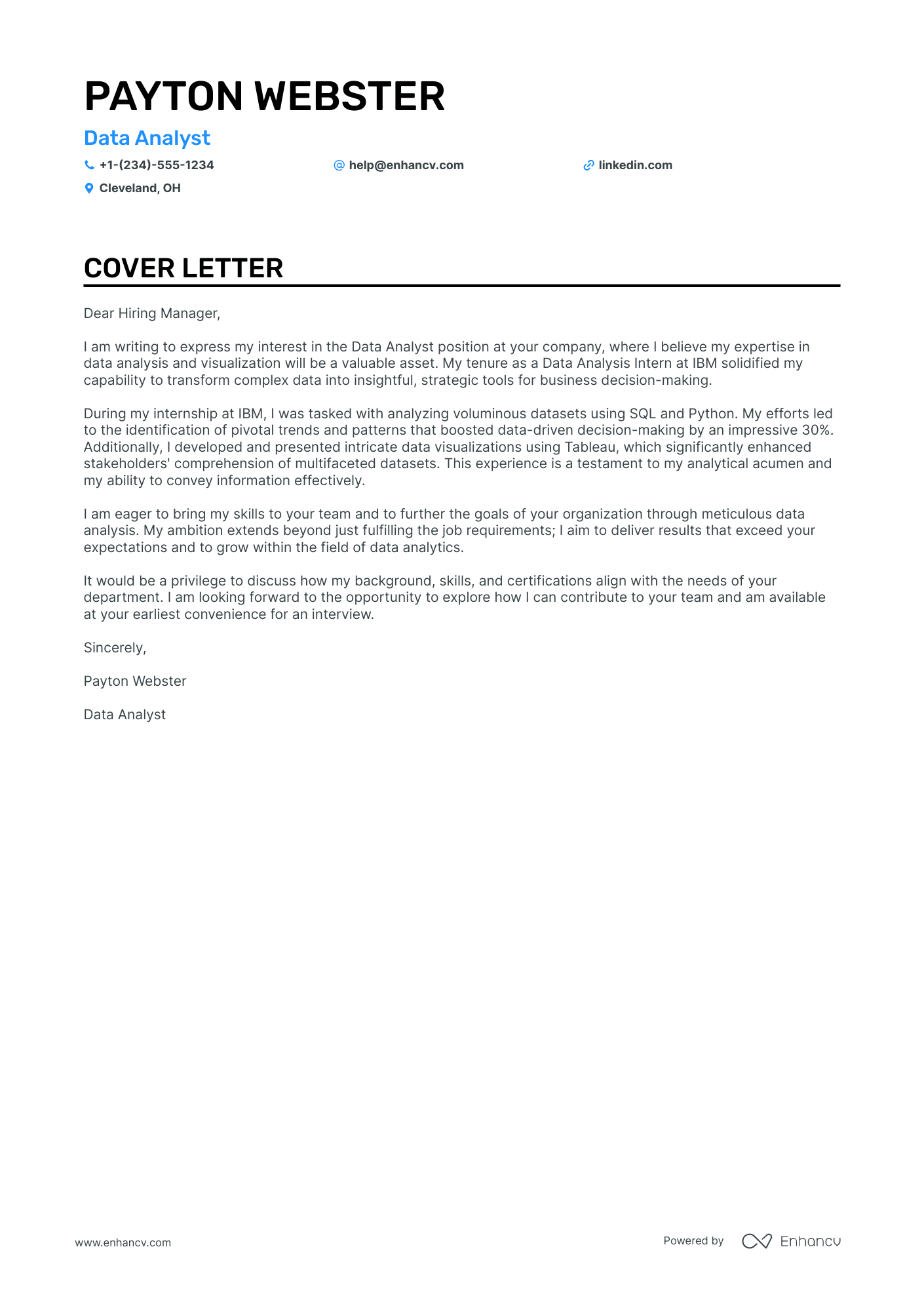 write cover letter for data analyst