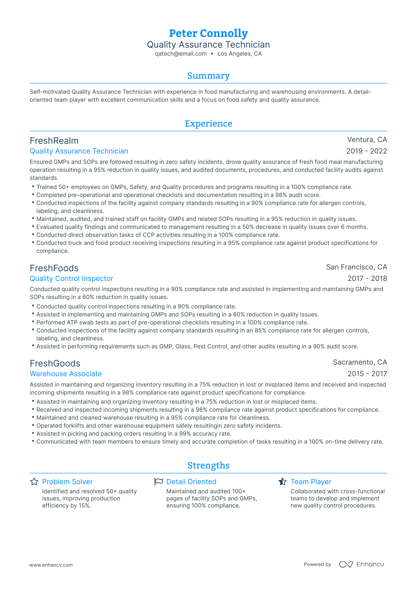 Traditional Quality Assurance Technician Resume Template