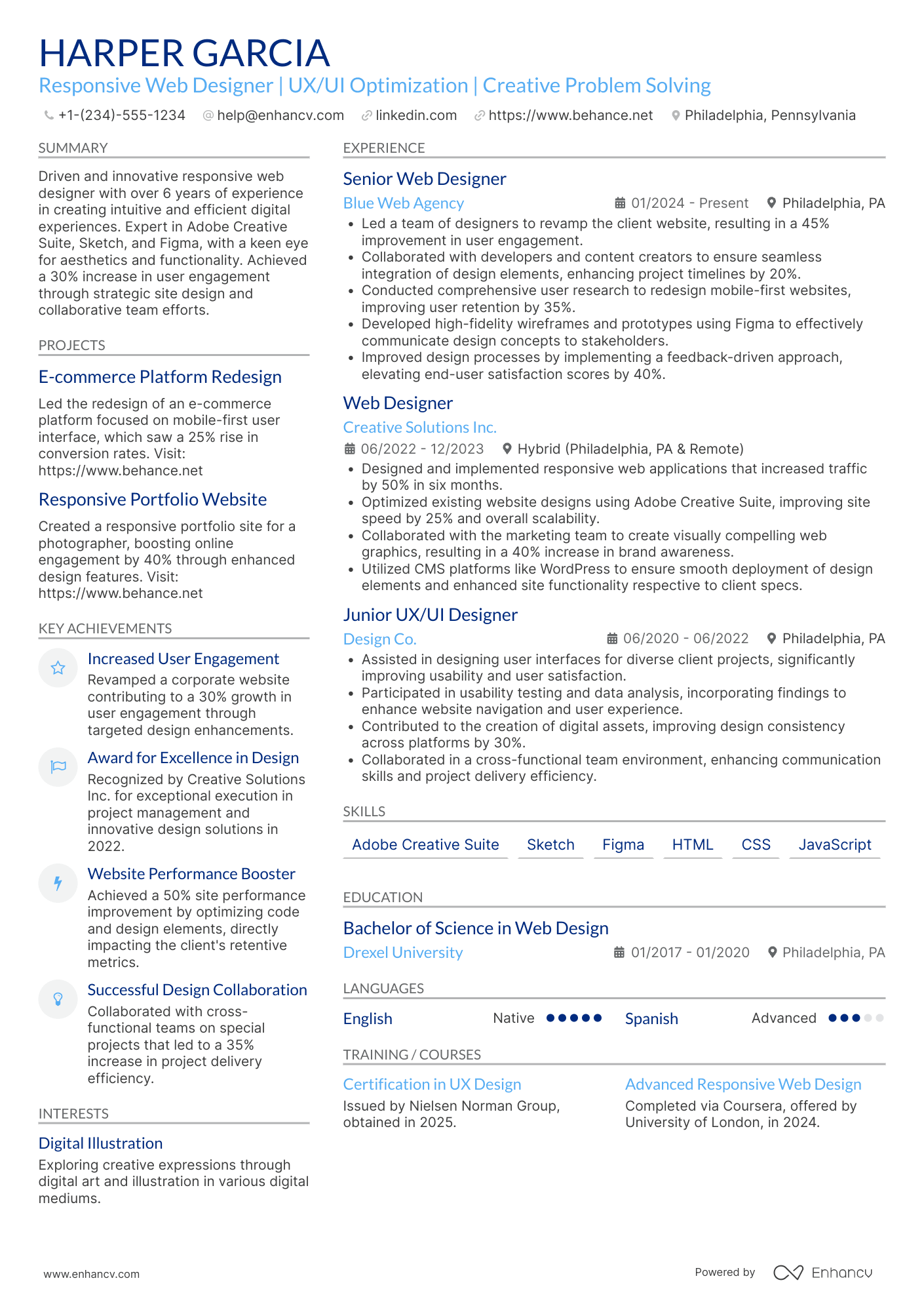 A resume example of a Responsive Web Designer