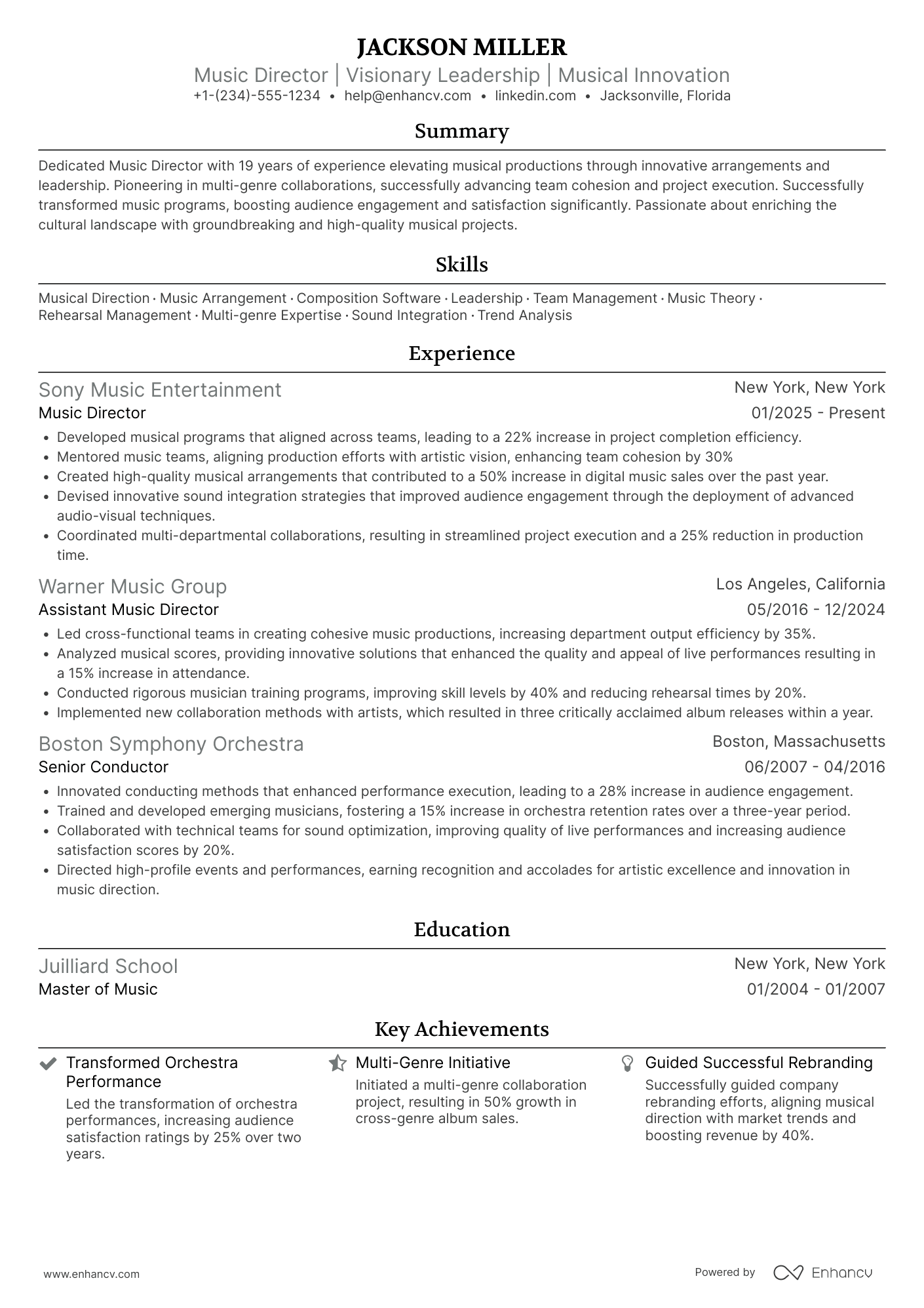 A resume example of a Music Director