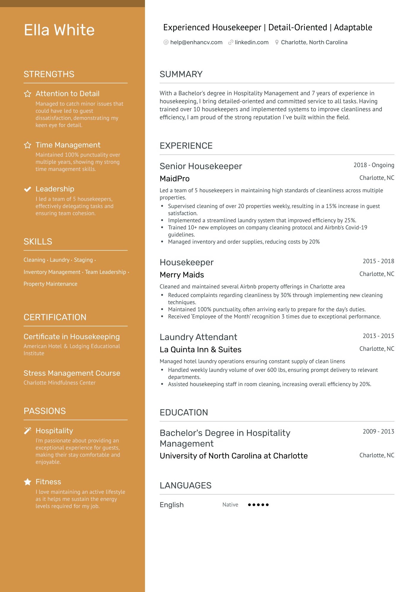 resume examples for housekeeper