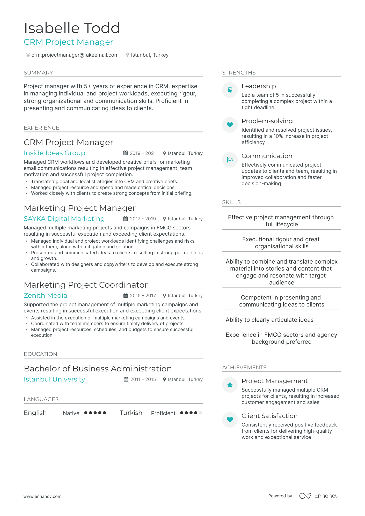 Modern CRM Project Manager Resume Template
