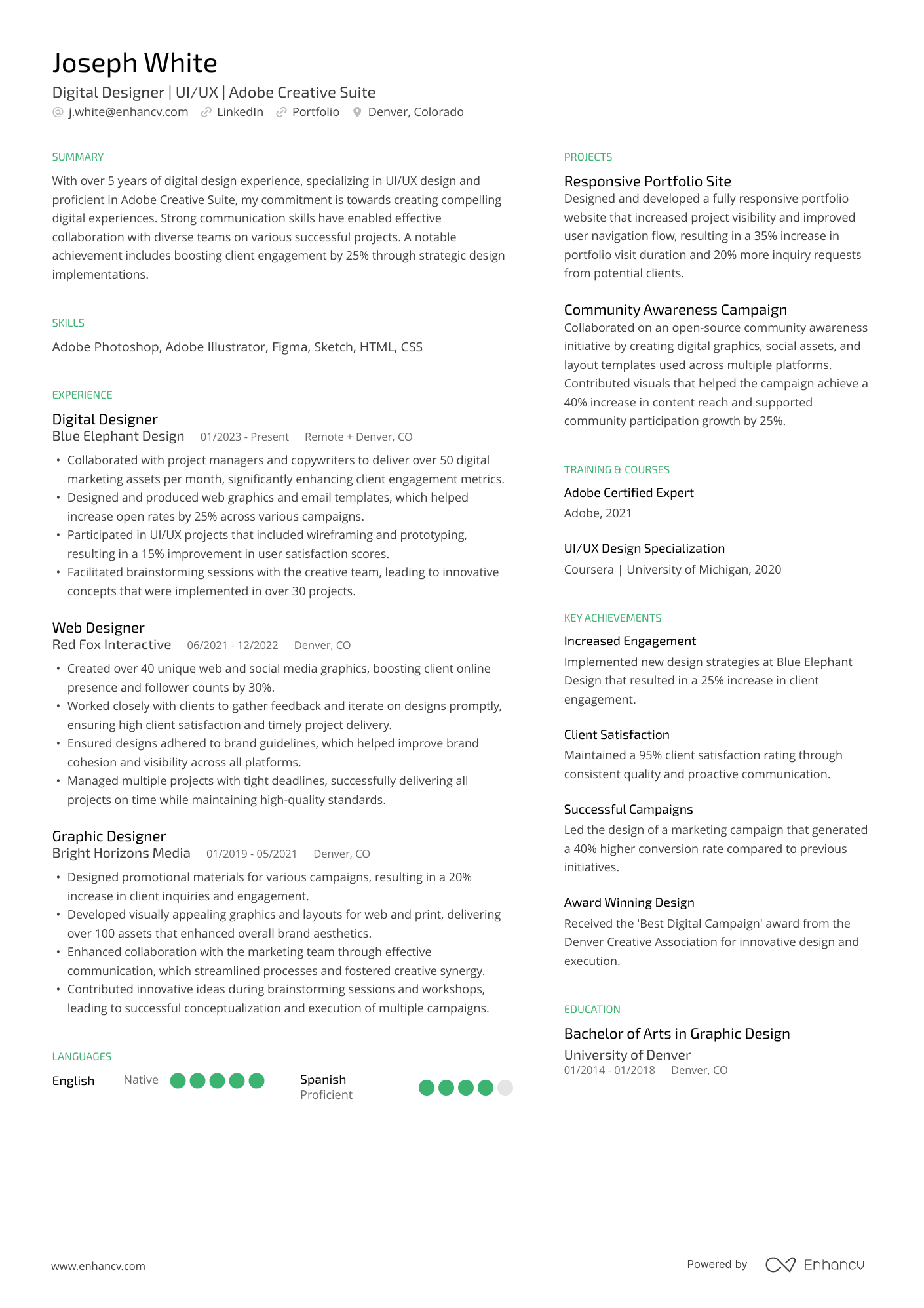 A resume example of a Digital Designer