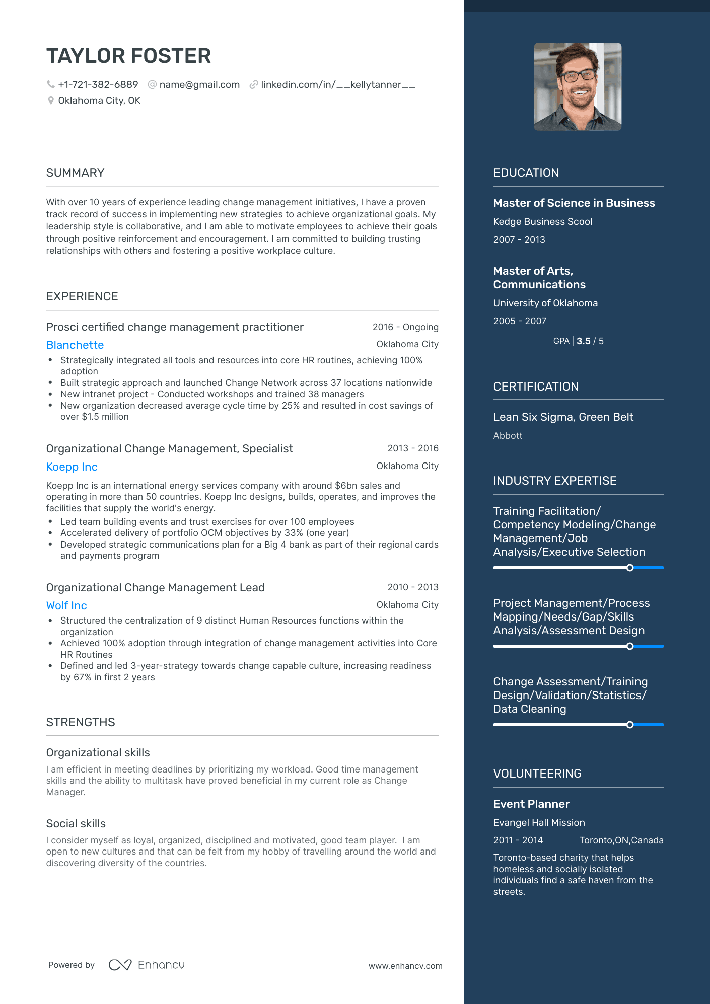 One Page Change Management Resume Template