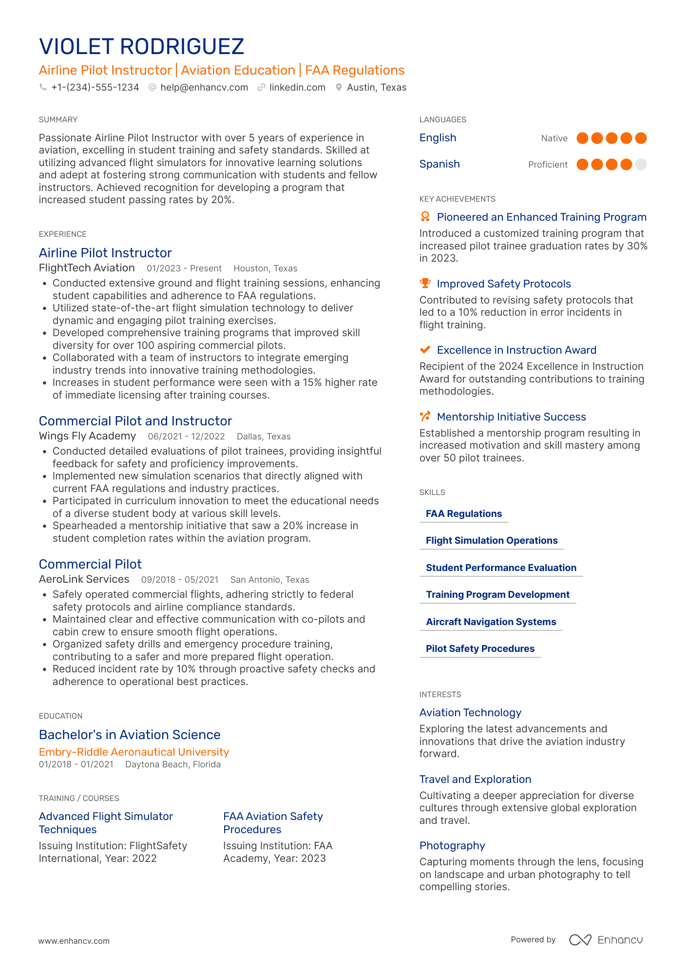 A resume example of a Airline Pilot Instructor