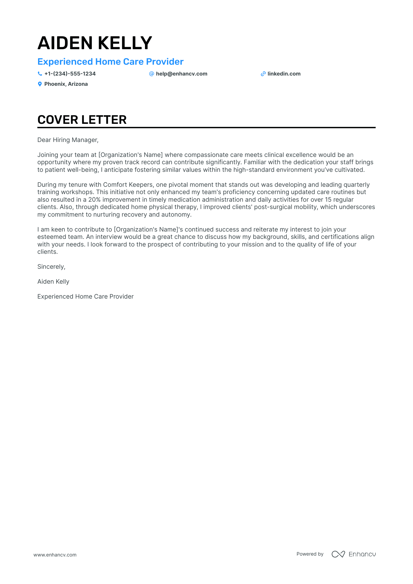 sample cover letter of caregiver