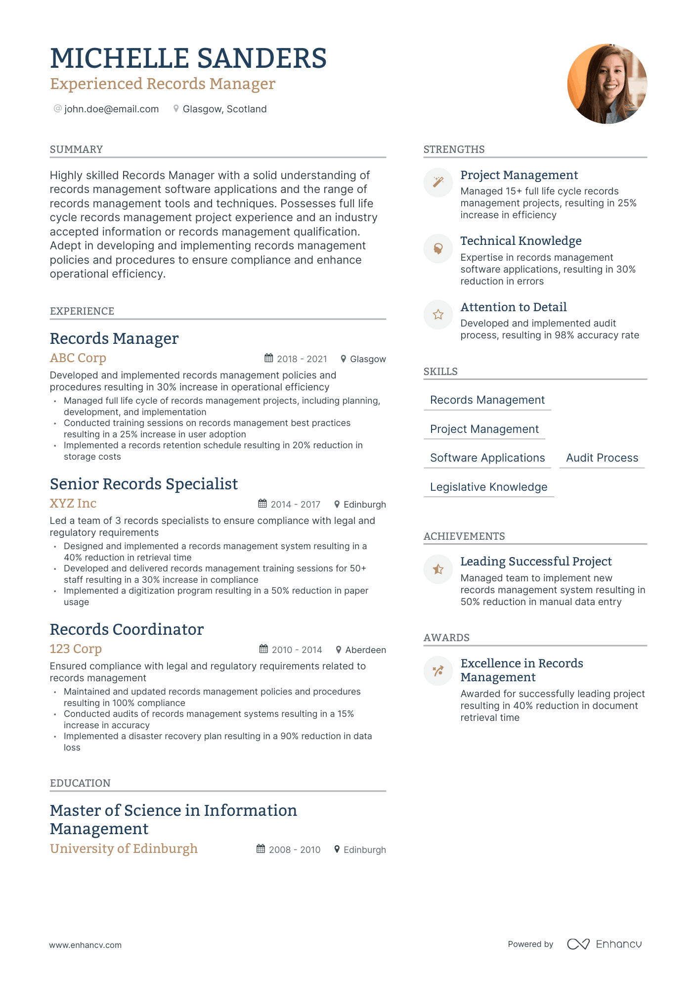 Modern Records Manager Resume Template