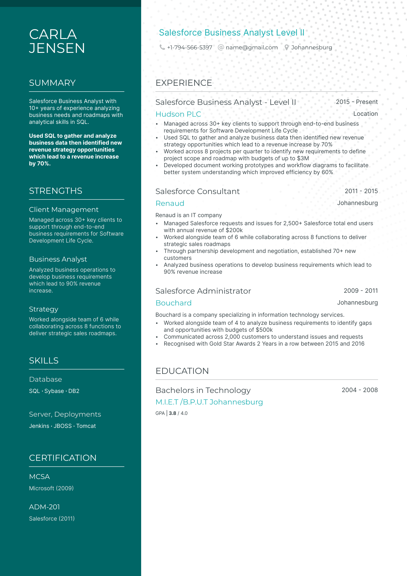 sample resume for business analyst in australia