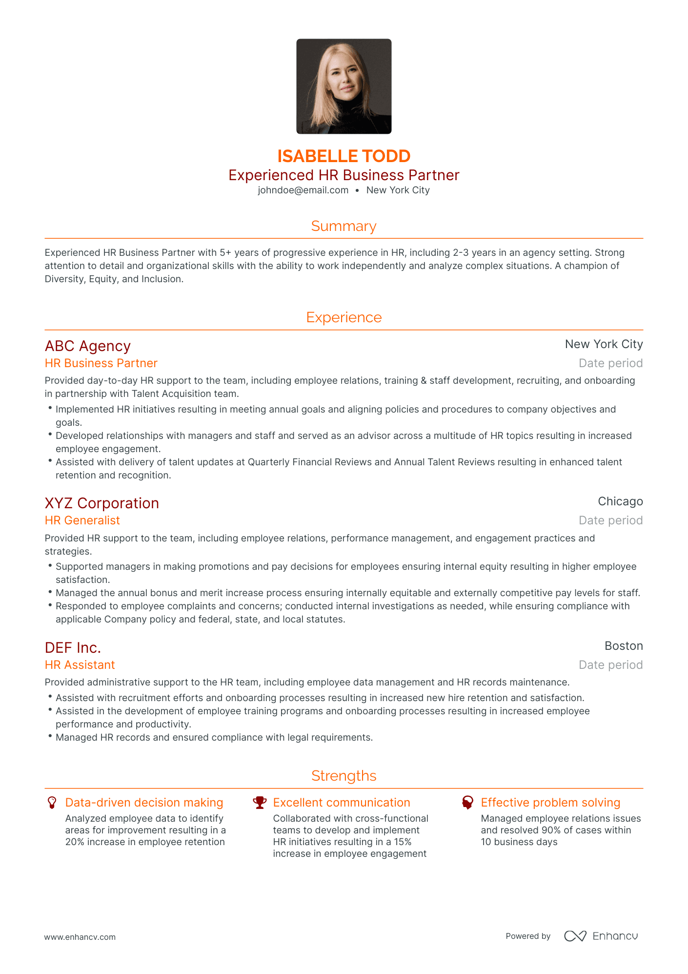 Traditional HR Business Partner Resume Template