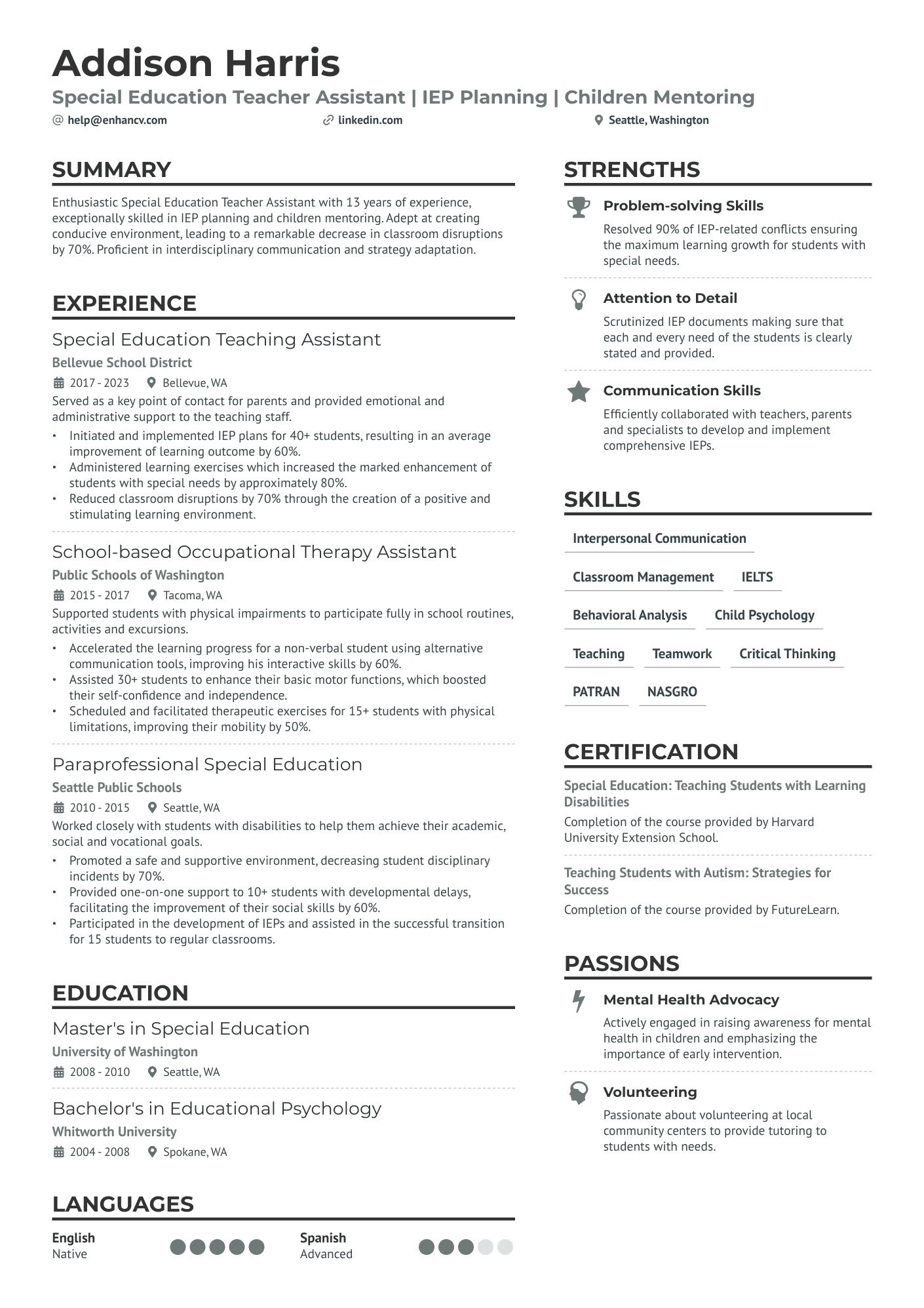 resume template teacher assistant