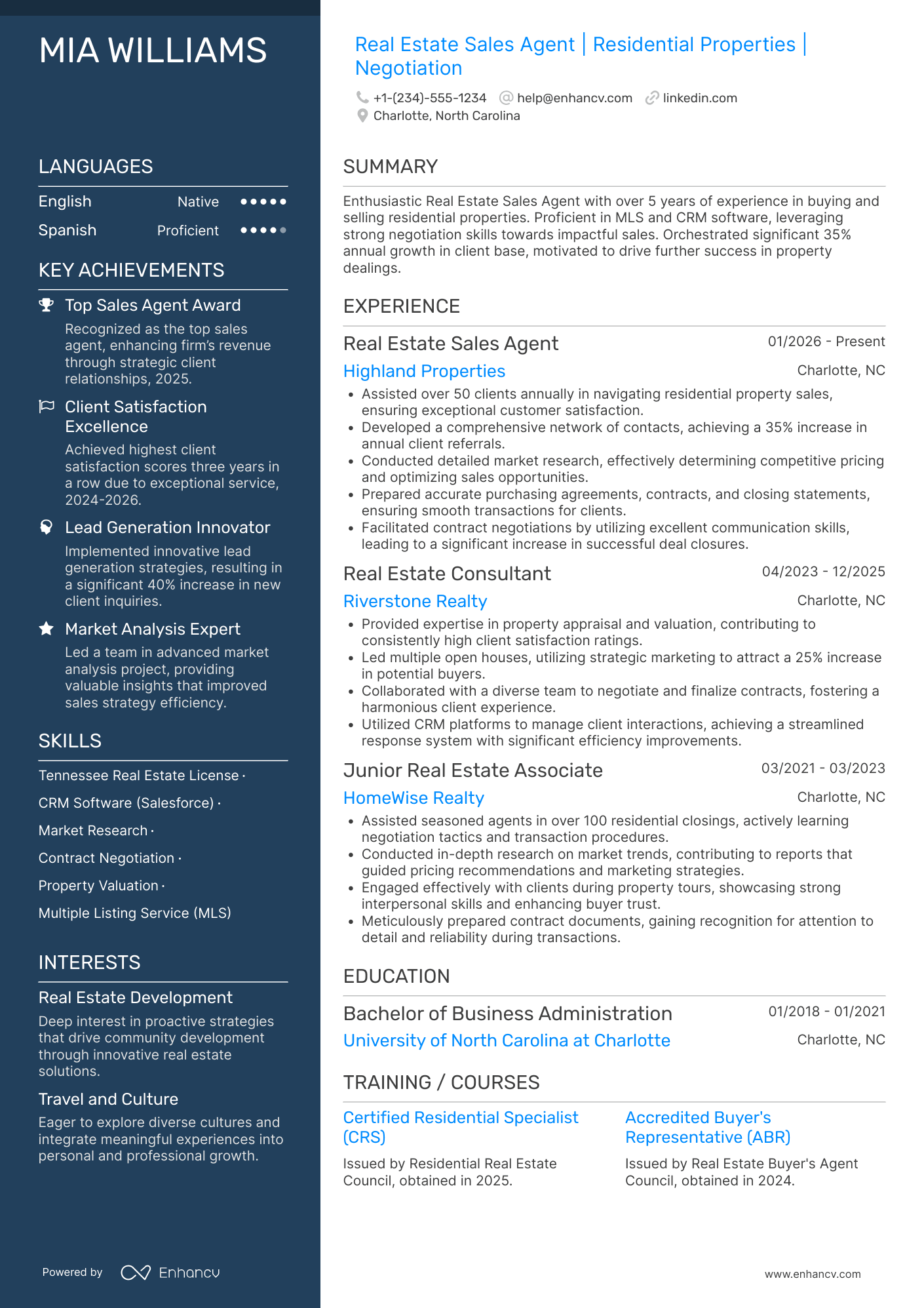 A resume example of a Real Estate Sales Agent