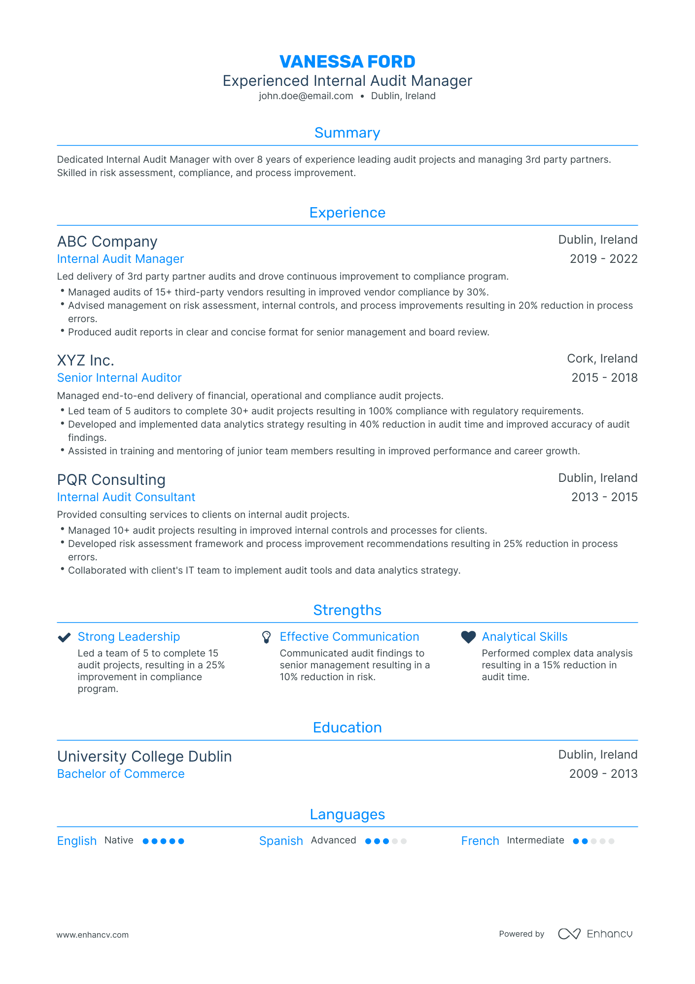 Traditional Internal Audit Manager Resume Template