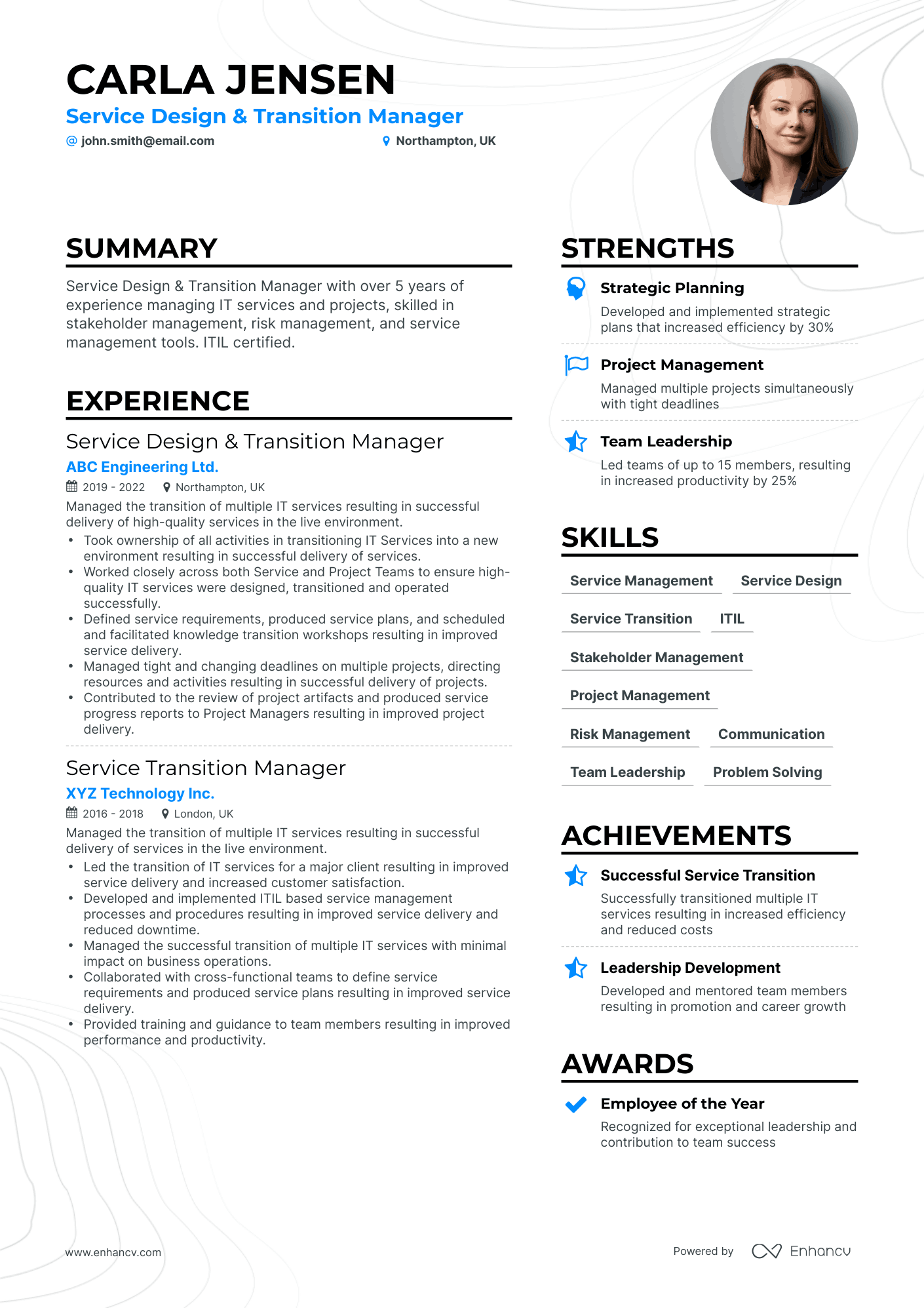 Simple Transition Manager Resume Template