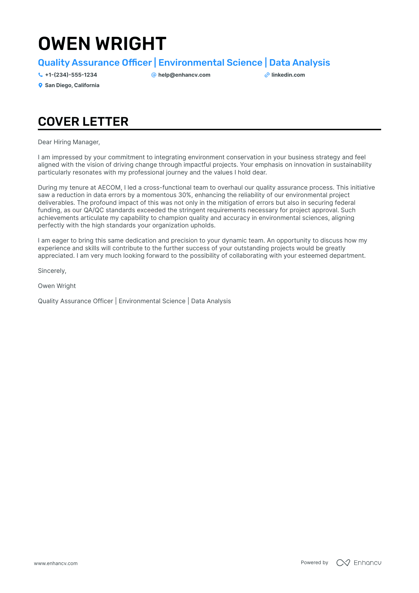 cover letter for quality job