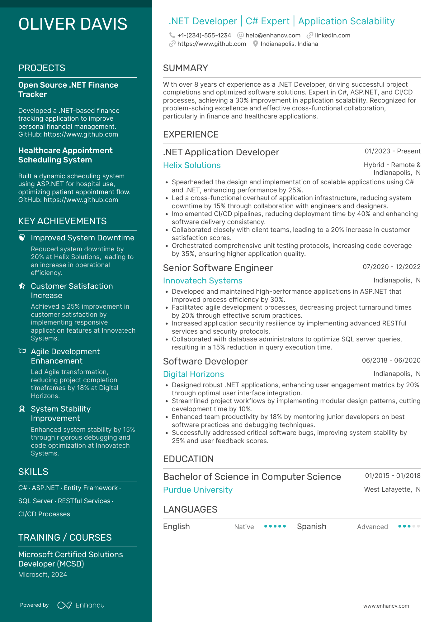 A resume example of a .Net Application Developer
