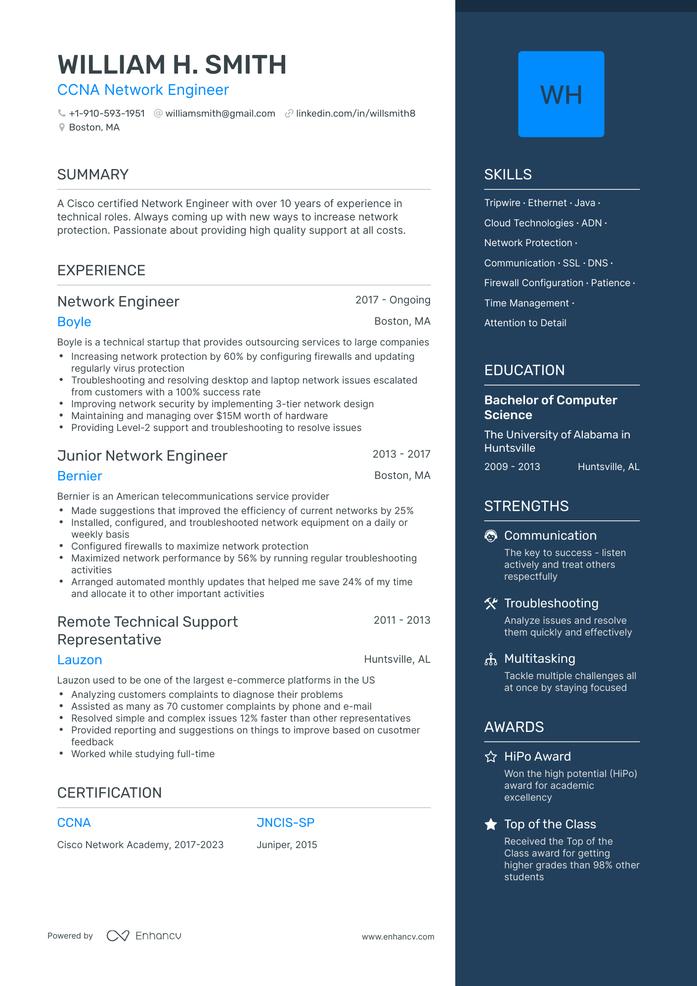 One Page Ccna Network Engineer Resume Template