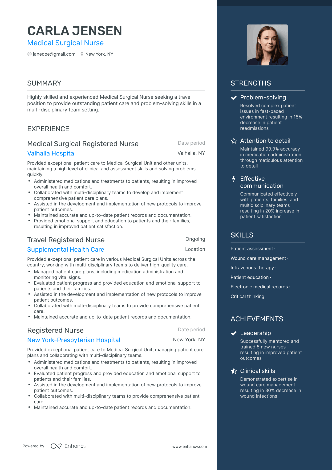 One Page Medical Surgical Nurse Resume Template