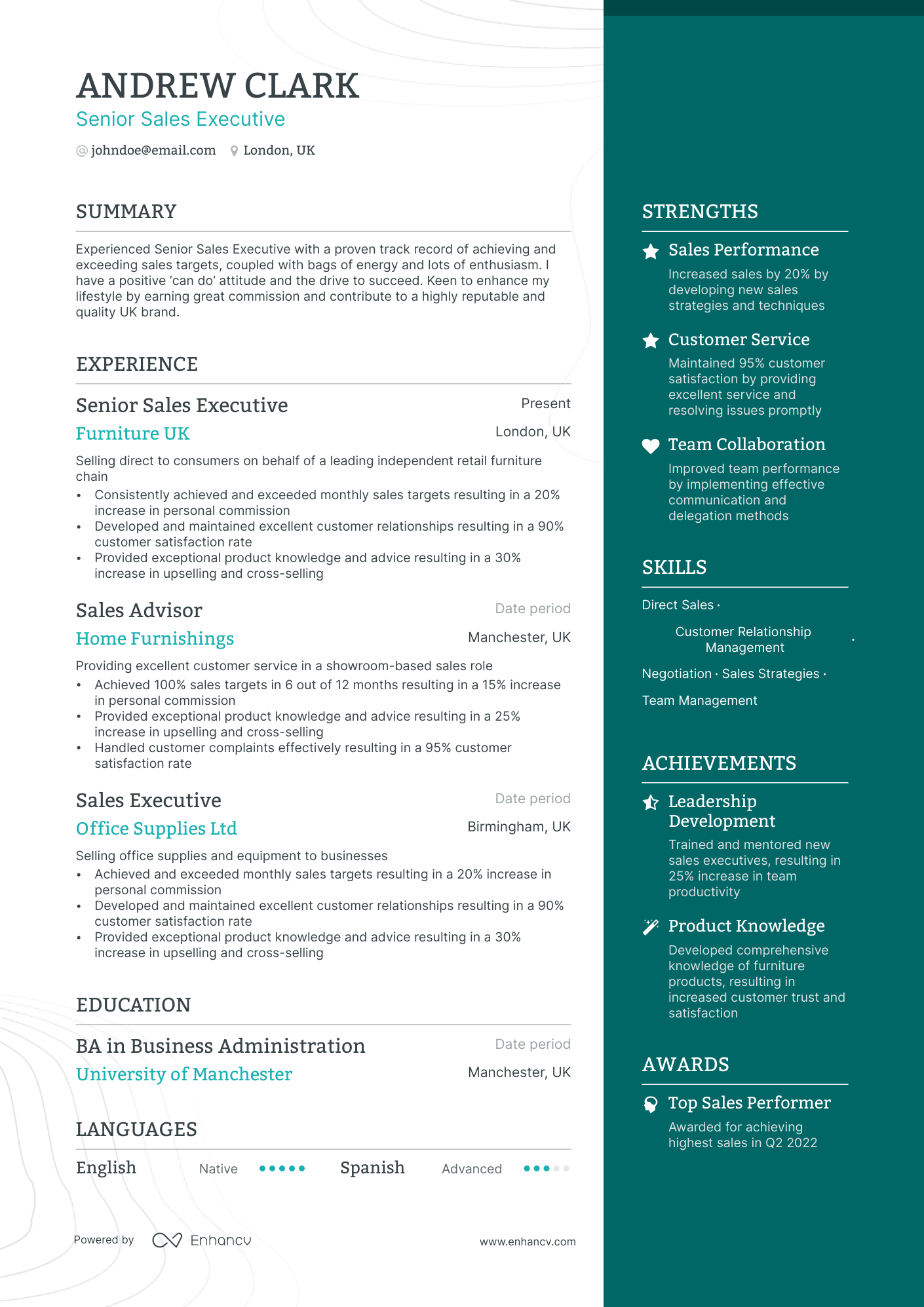 activities in resume for sales executive