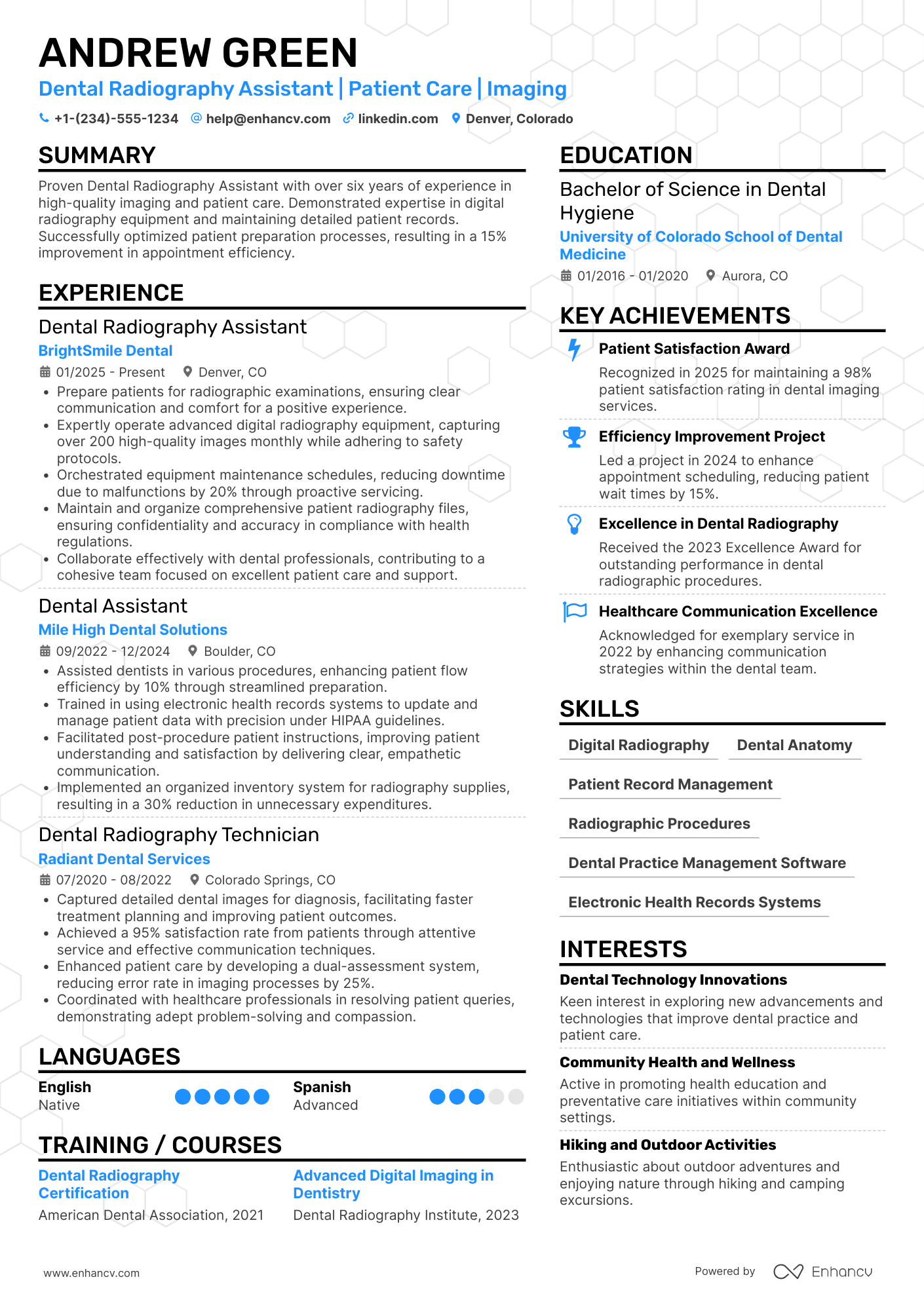 A resume example of a Dental Radiography Assistant