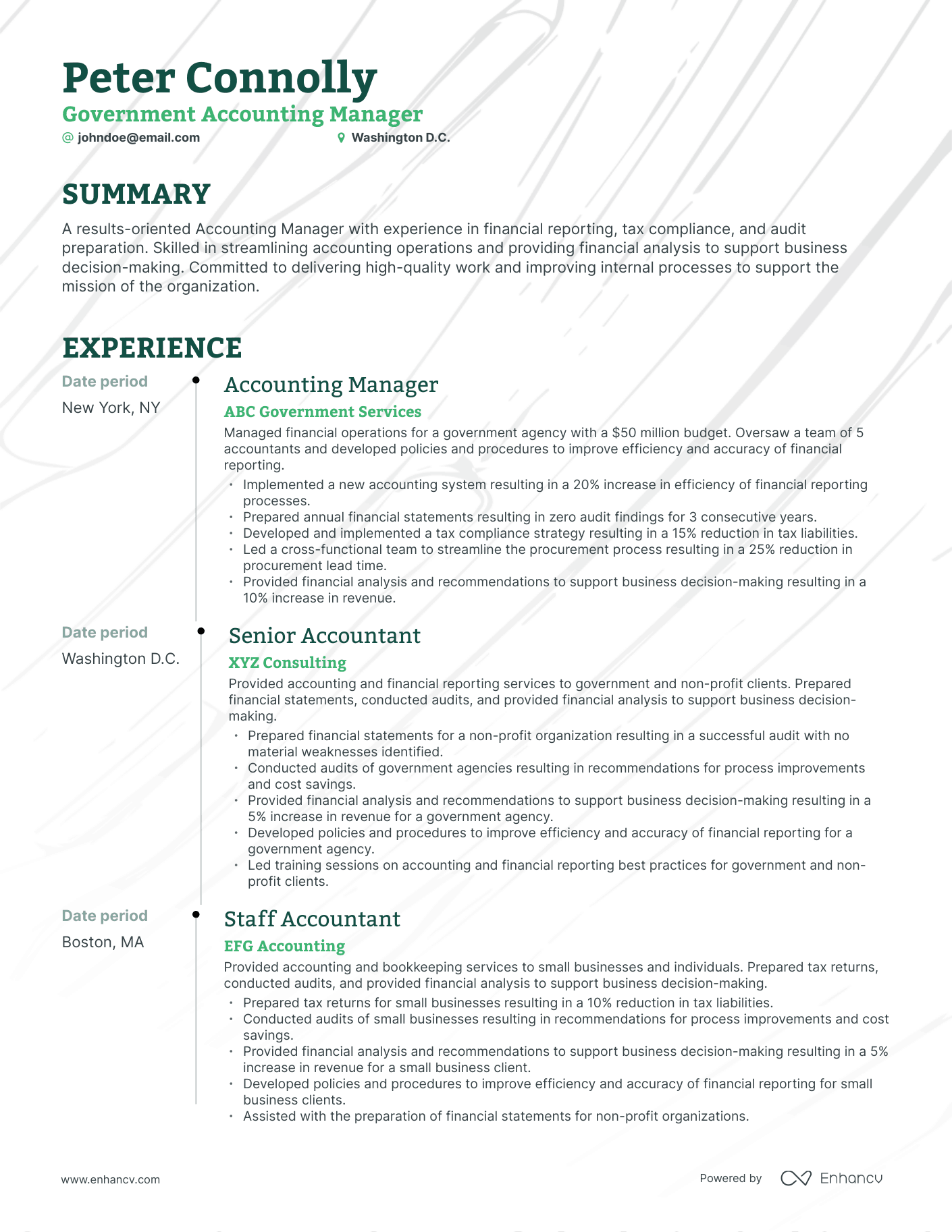 Timeline Government Accounting Resume Template