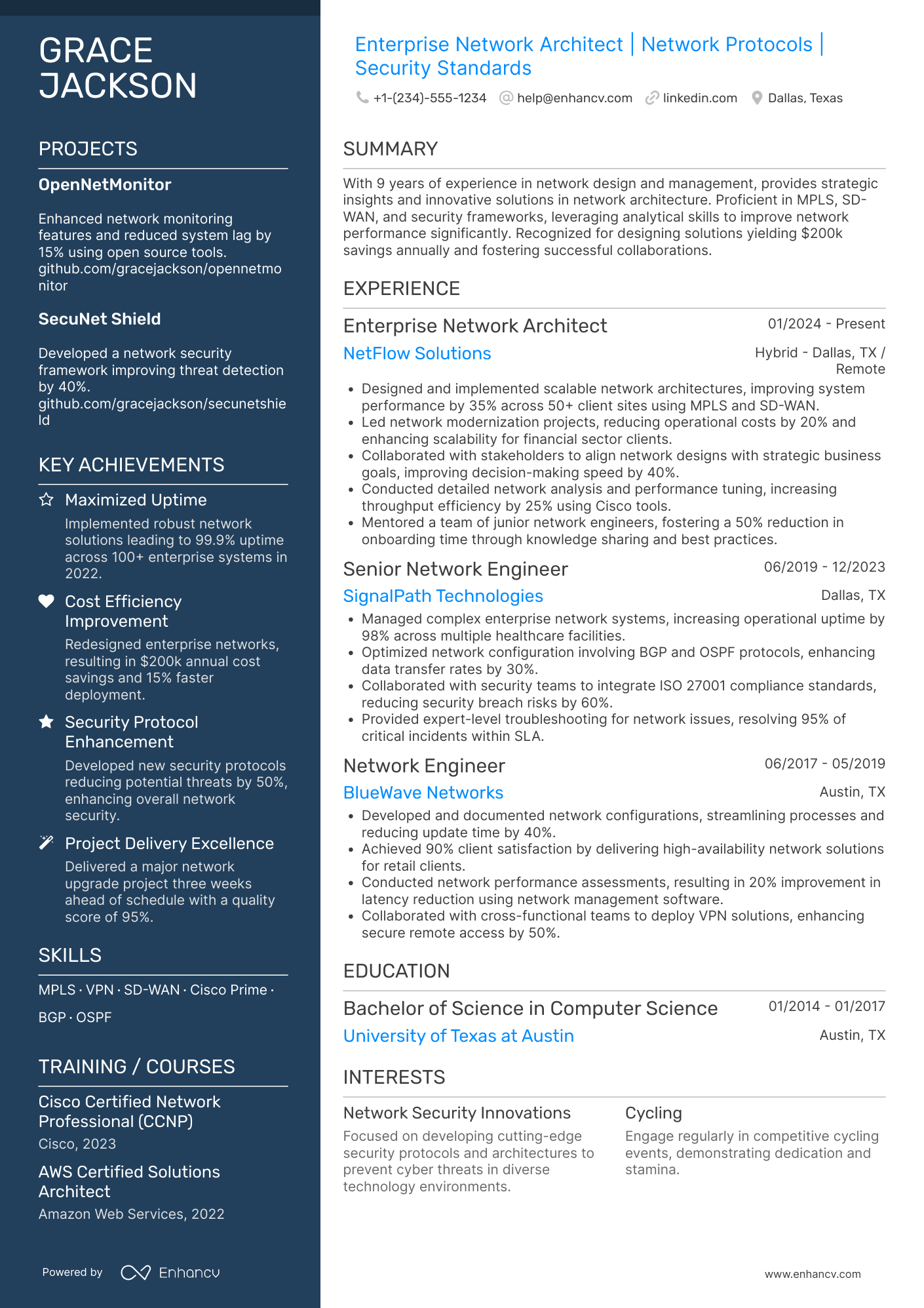 A resume example of a Enterprise Network Architect