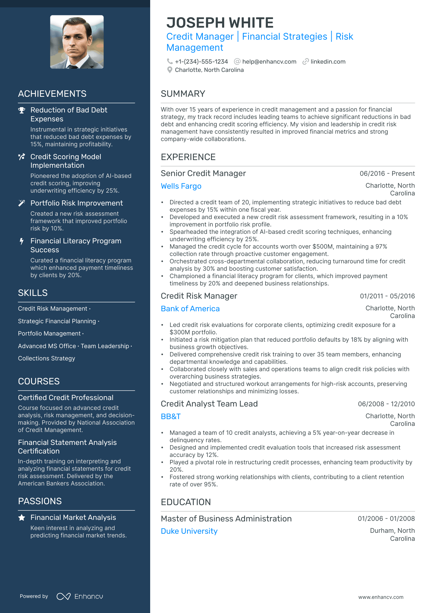resume sample for credit manager