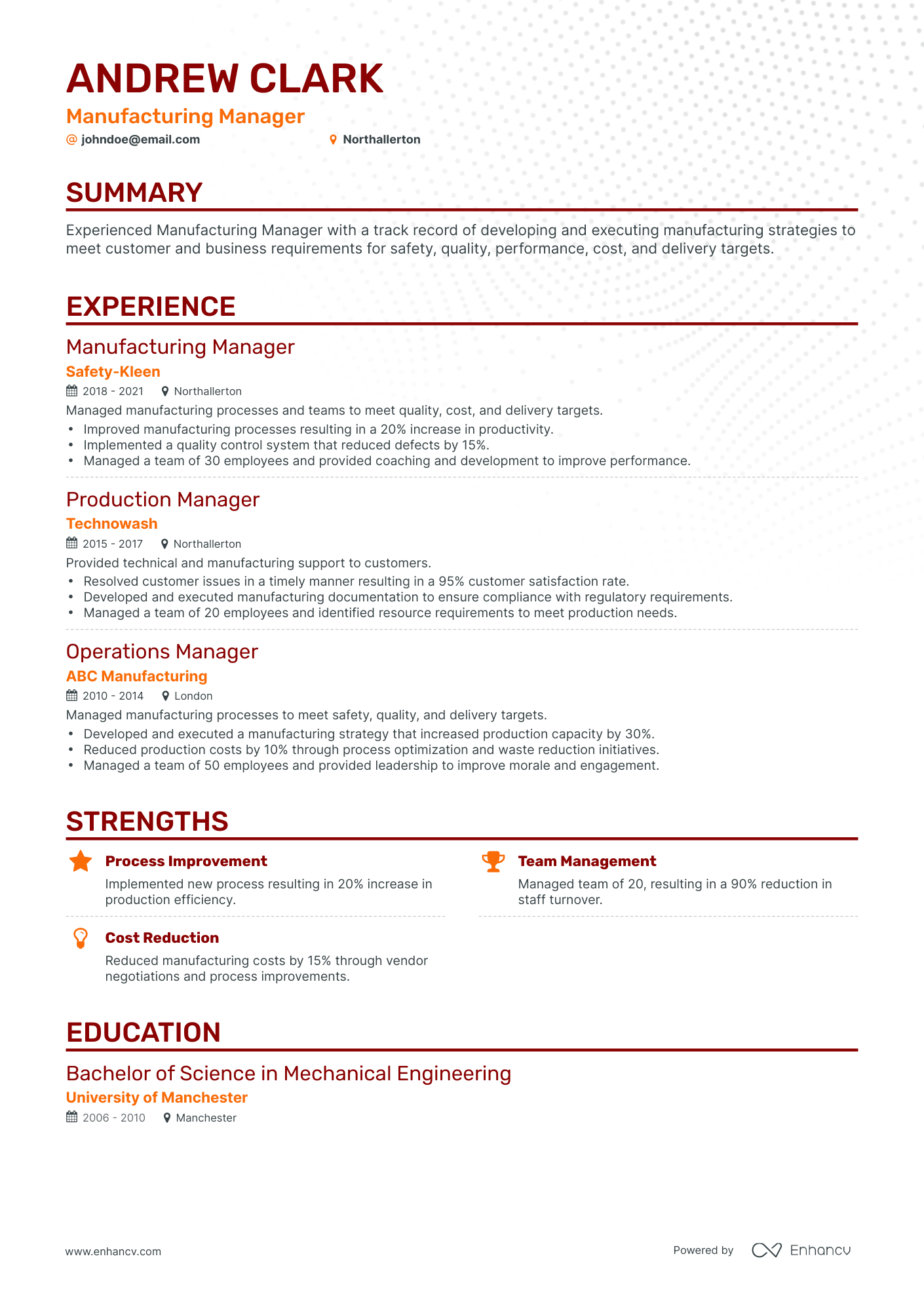 Classic Manufacturing Manager Resume Template