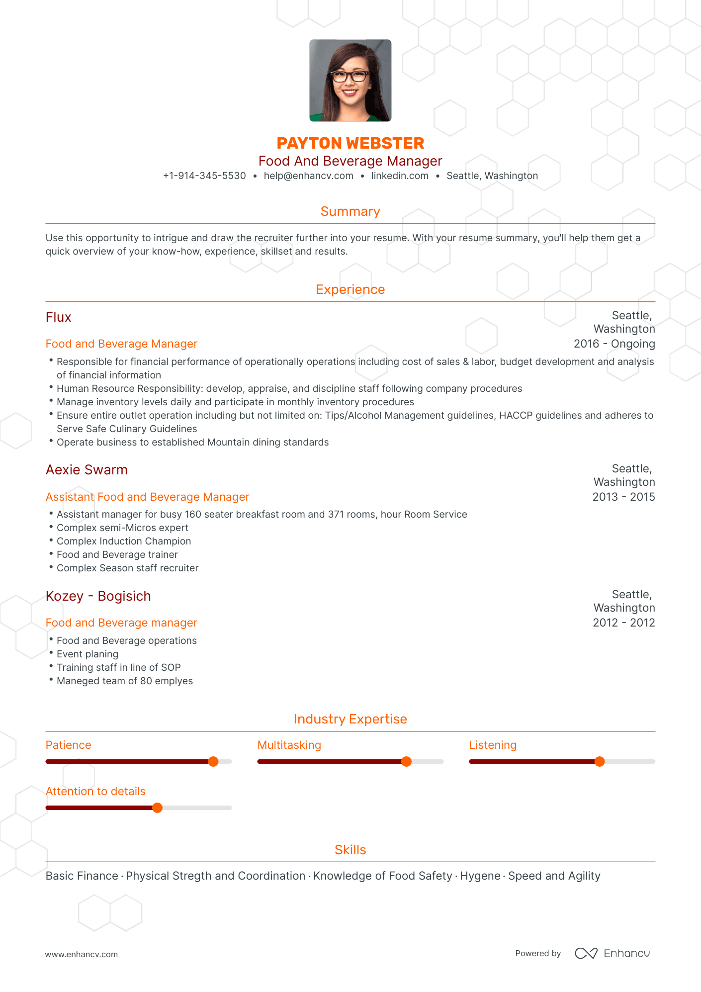 Food And Beverage Manager Resume Examples & Guide for 2023 (Layout, Skills,  Keywords & Job Description)