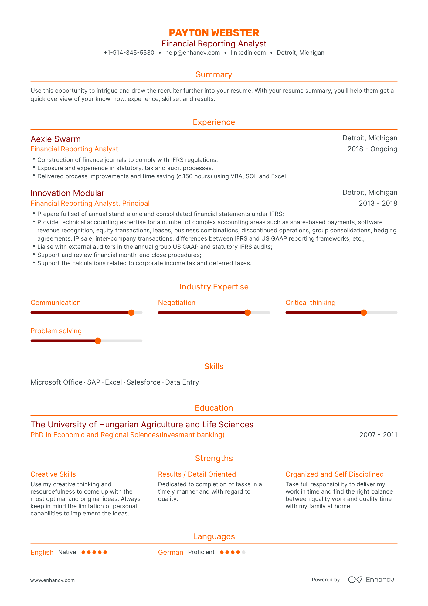 Traditional Financial Reporting Analyst Resume Template
