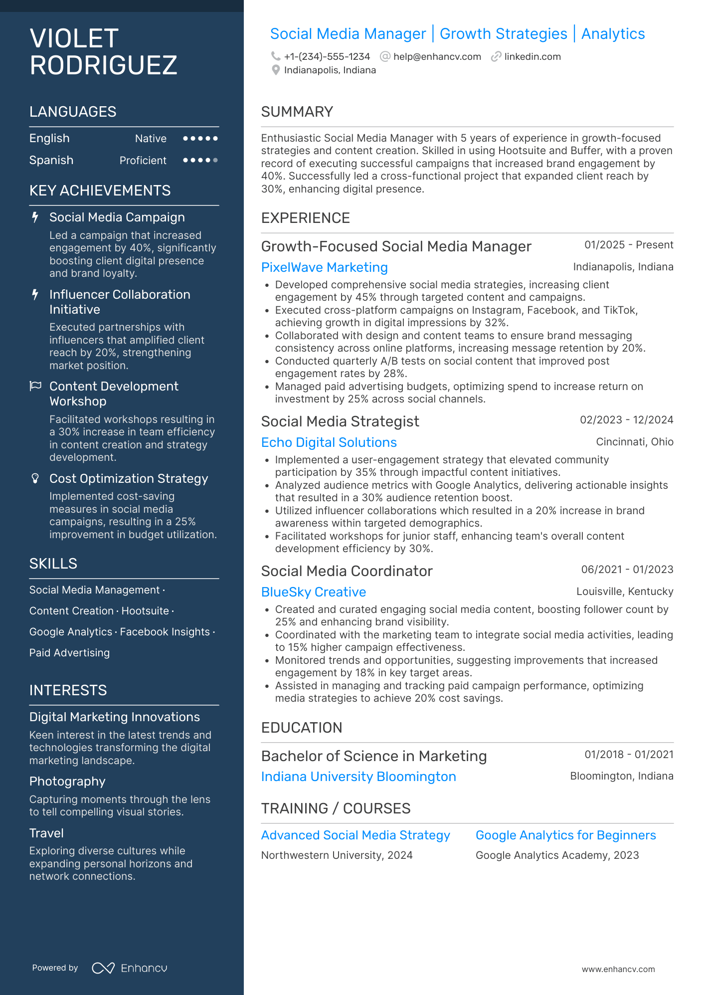 A resume example of a Growth Focused Social Media Manager