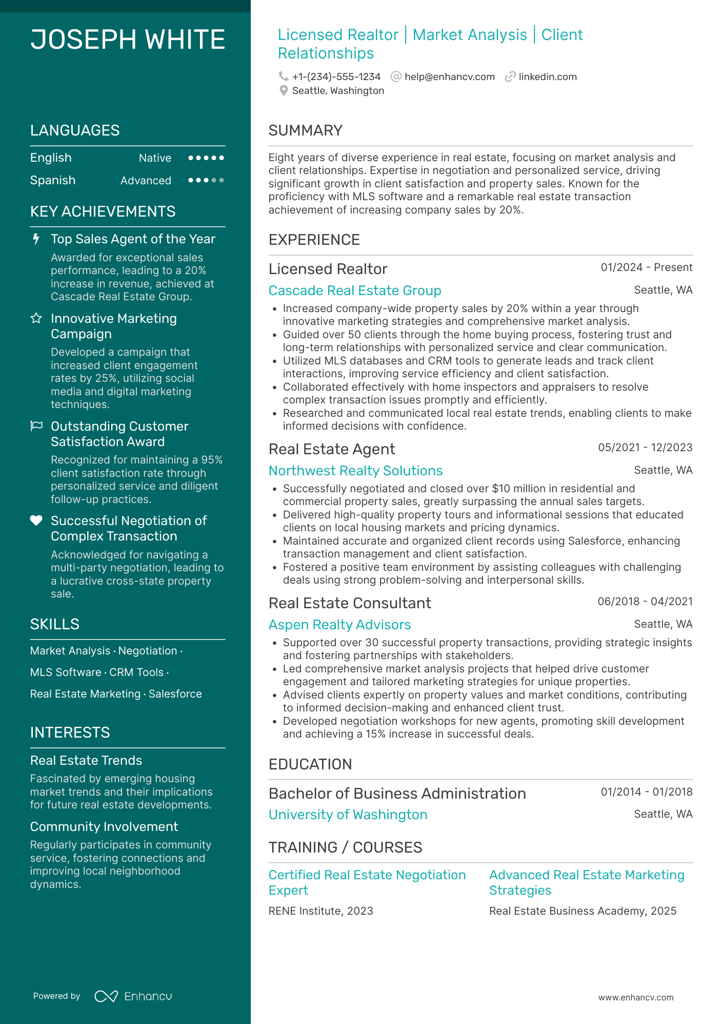 A resume example of a Realtor Sales Agent