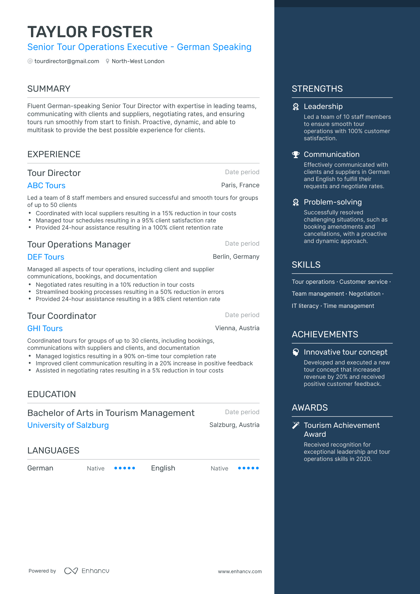 One Page Tour Director Resume Template