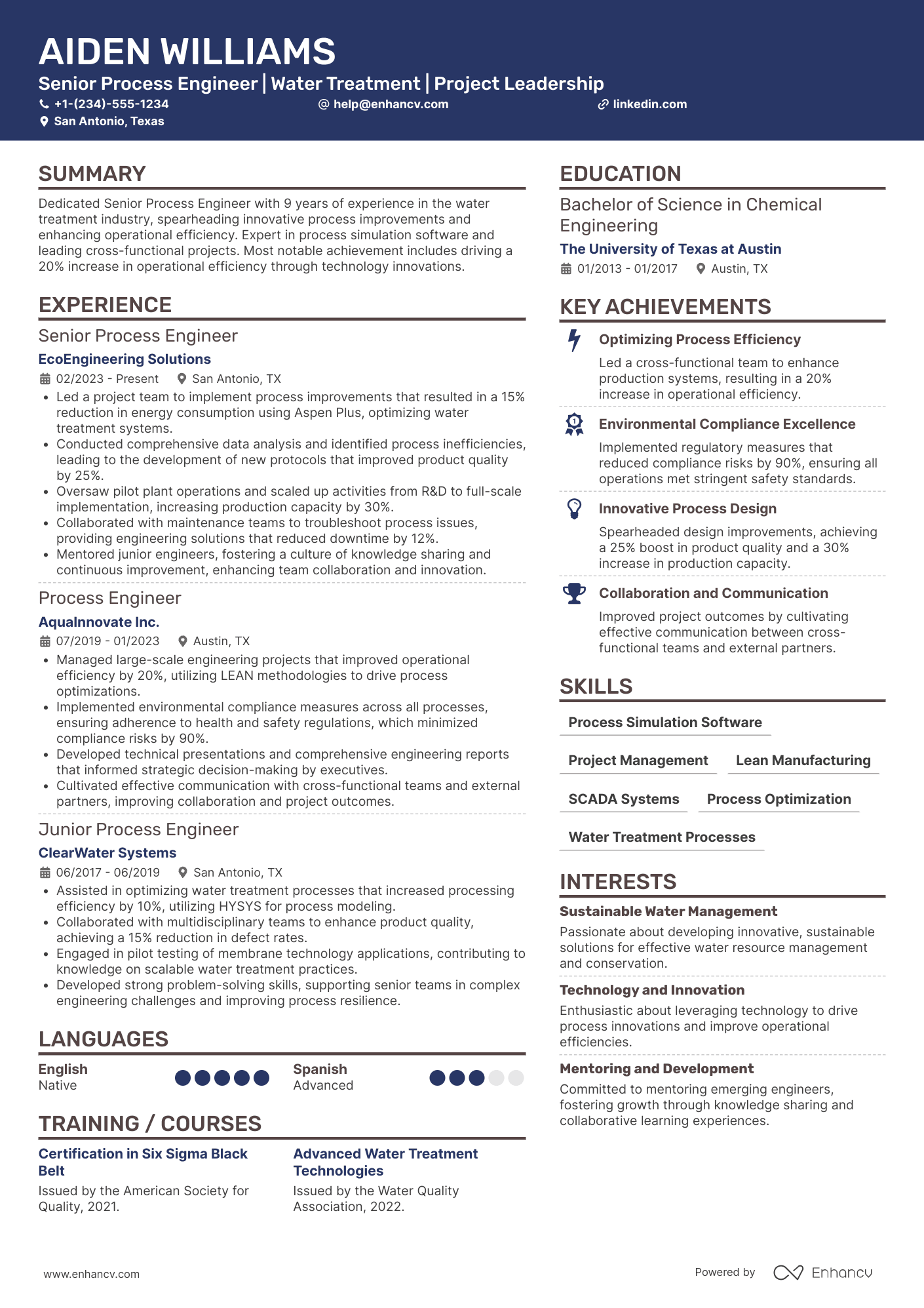 A resume example of a Senior Process Engineer