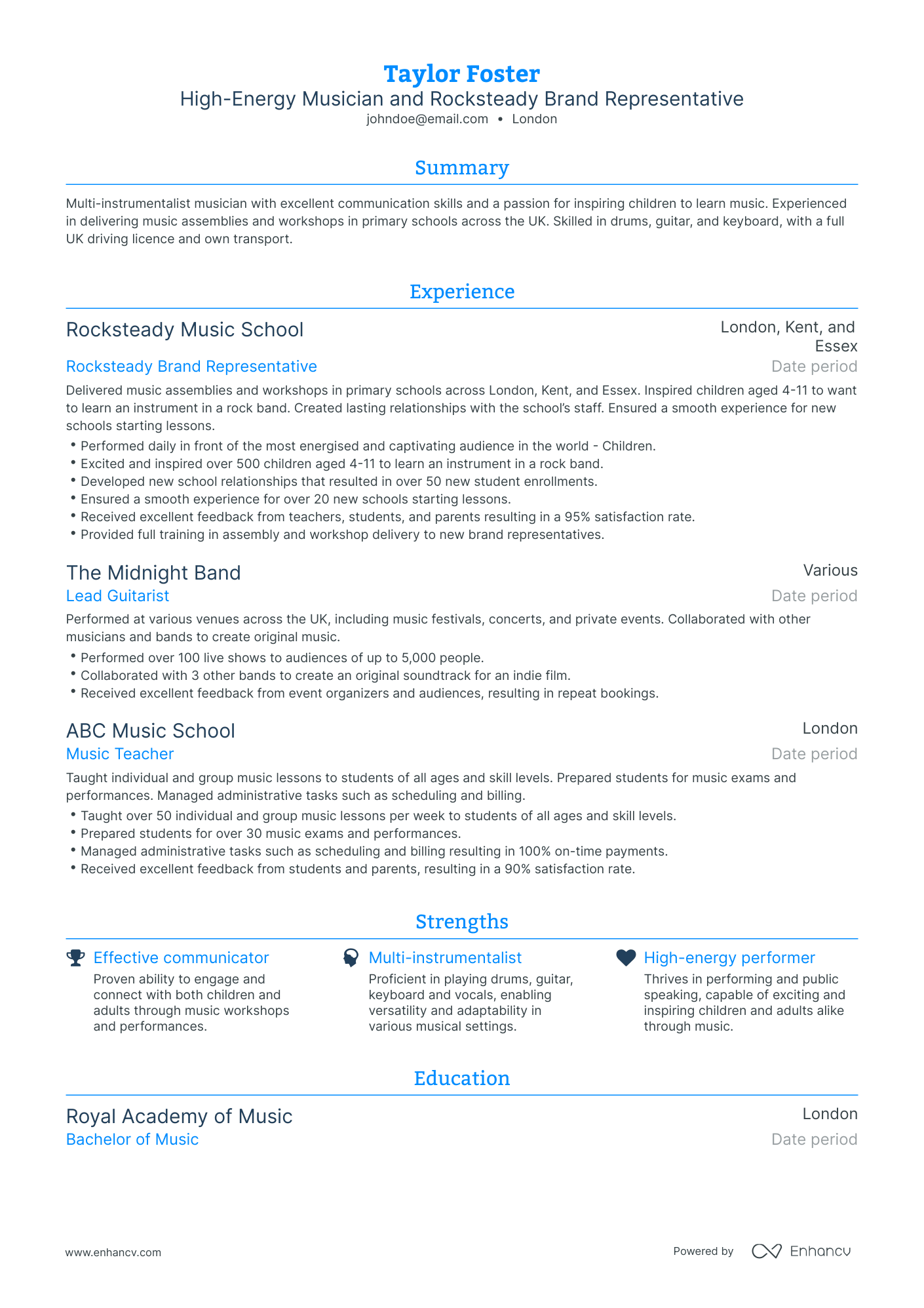 Traditional Musician Resume Template